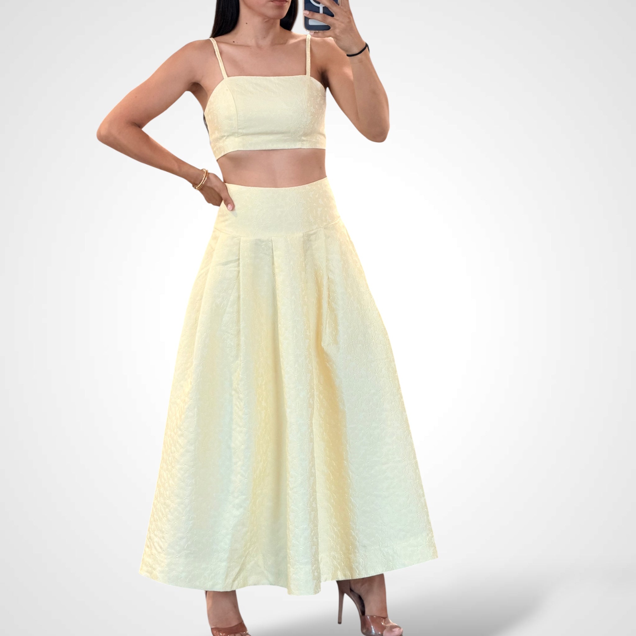 Bonding Lace Crop Top and Midi Skirt Set•