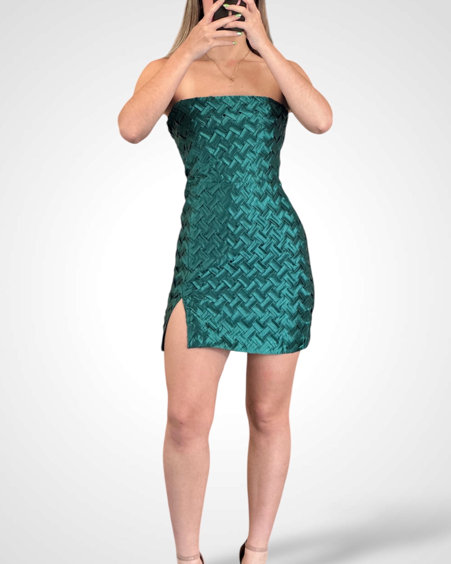 Square pattern tube mini dress (HUNTER GREEN)