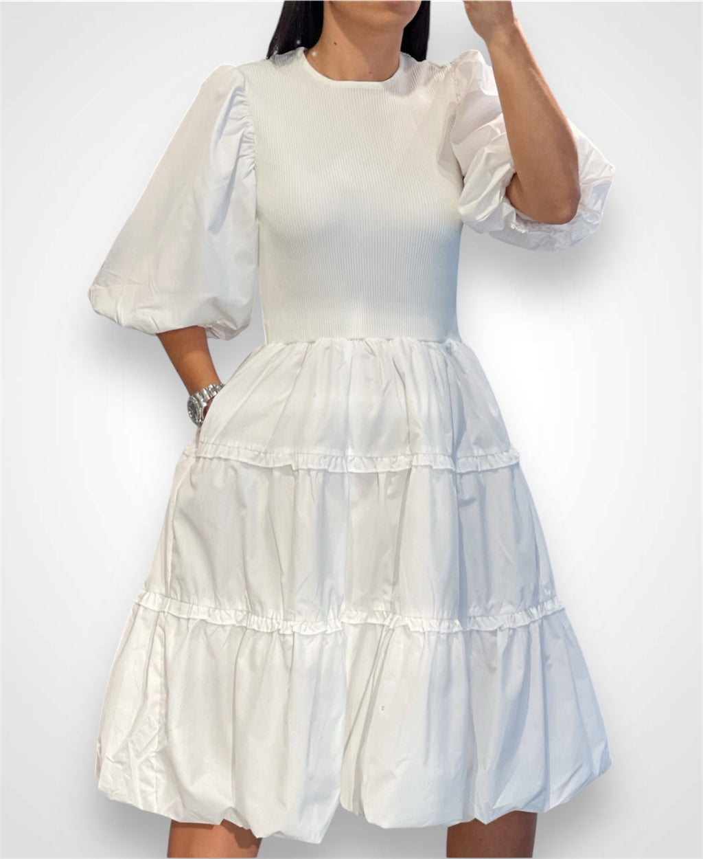 Spliced Gathered Puff Sleeve