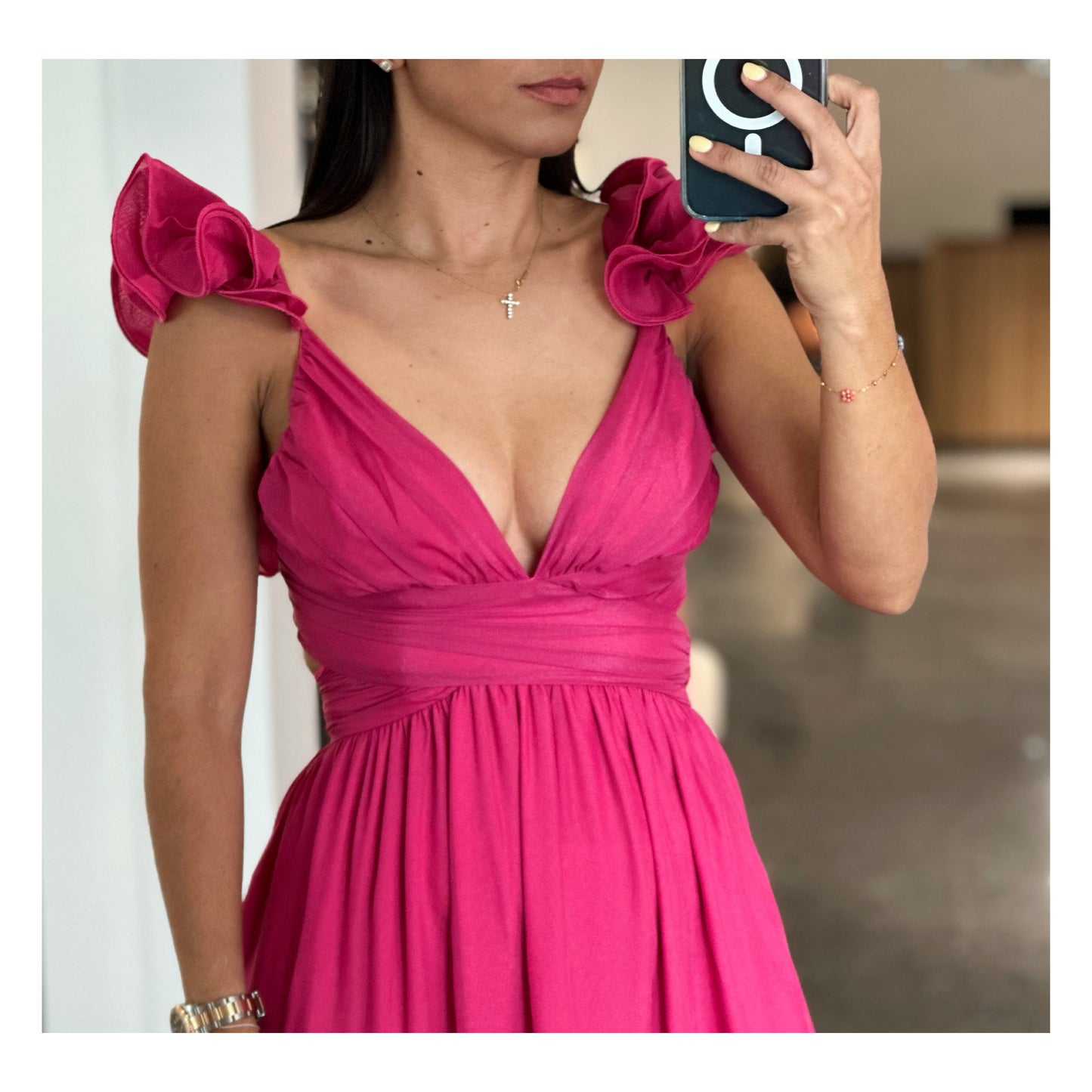SJ Ruffle Strap Midi Dress