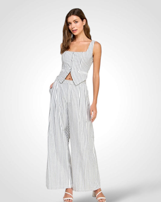 Stripe linen vest and pant set