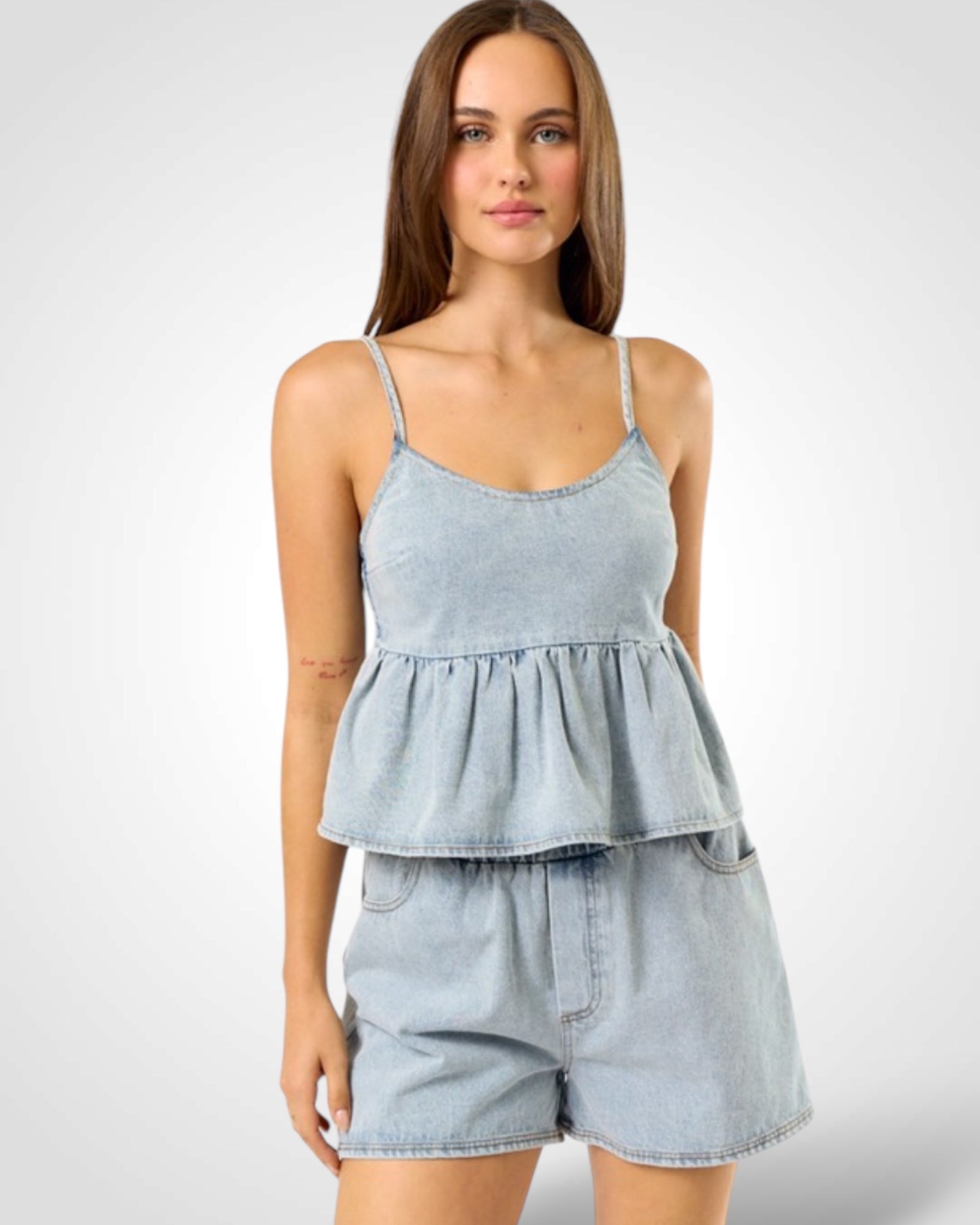 DENIM BABYDOLL STRAPPY TOP & SHORTS•