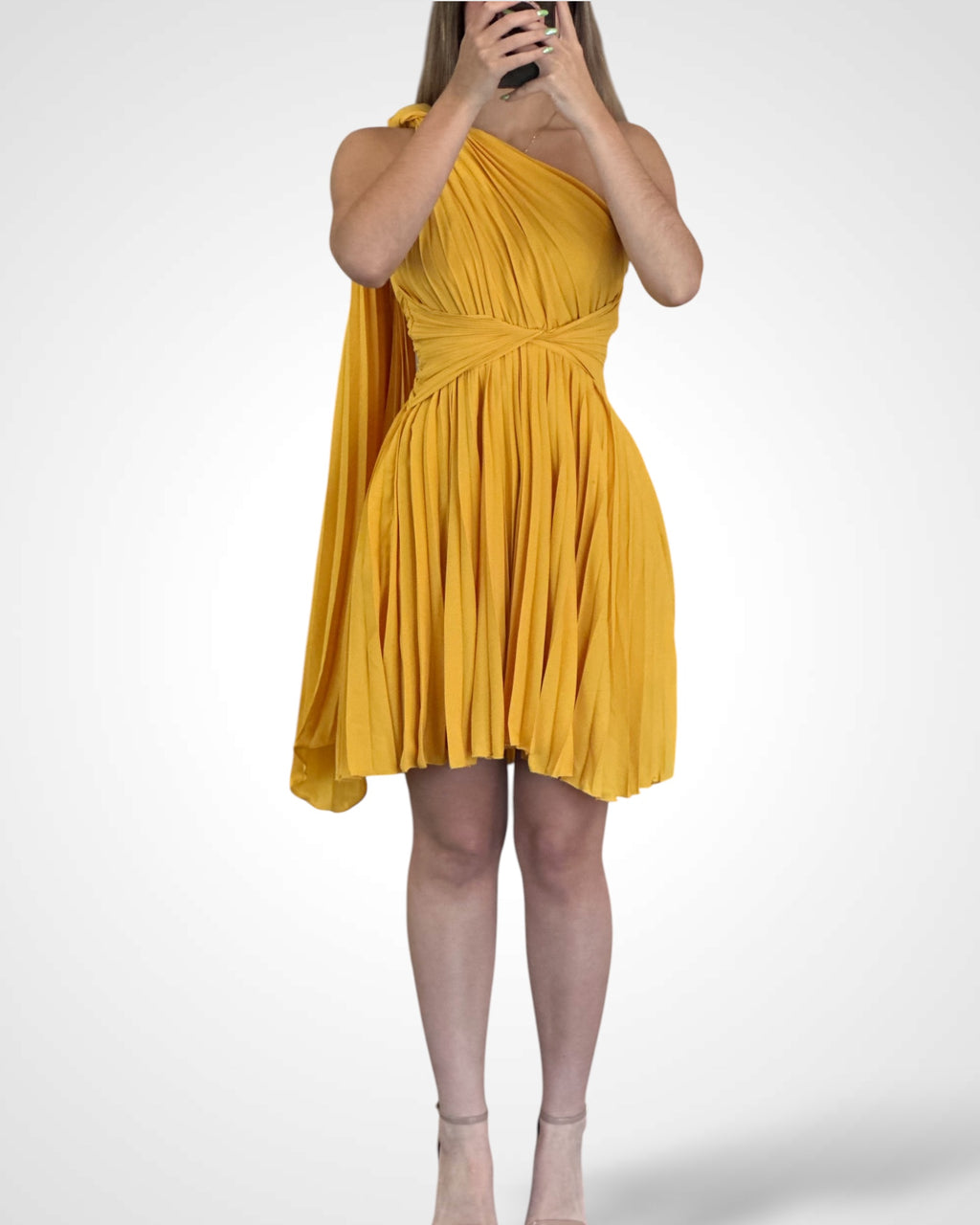 One Shoulder Pleats Short Dress