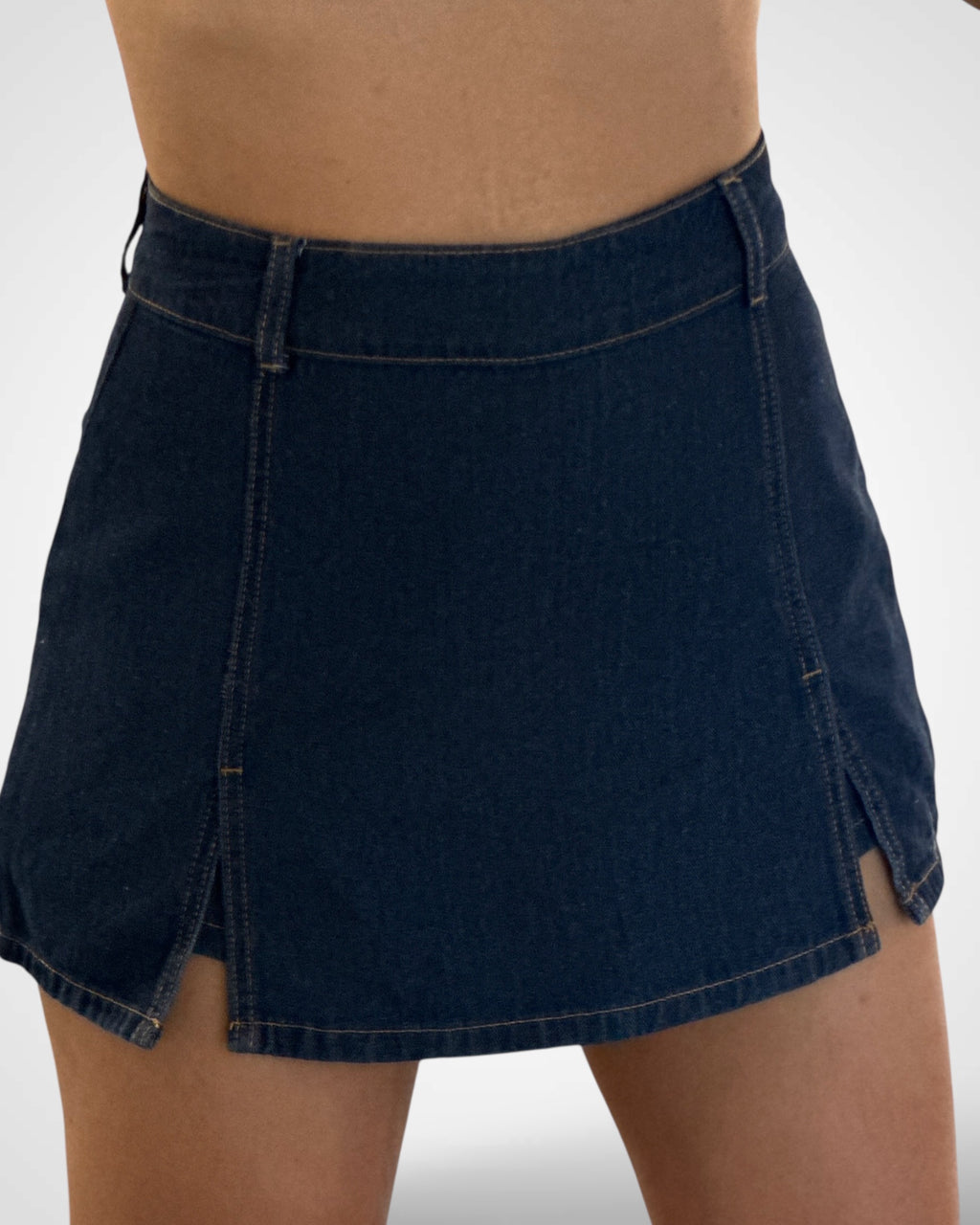DENIM SKORT WITH FRONT SLIT