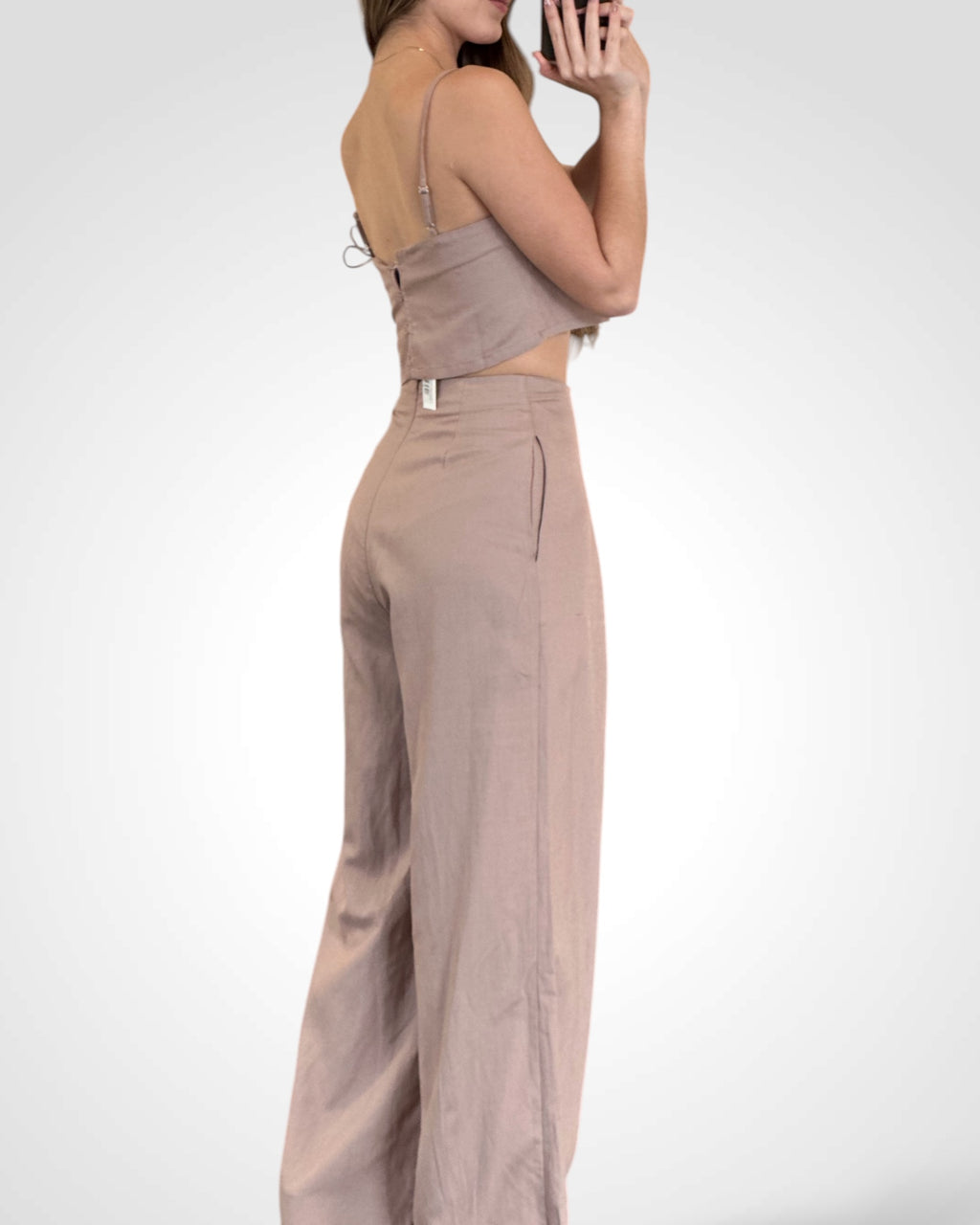 LINEN MIX CAMI CROP TOP AND WIDE LEG PANTS SET