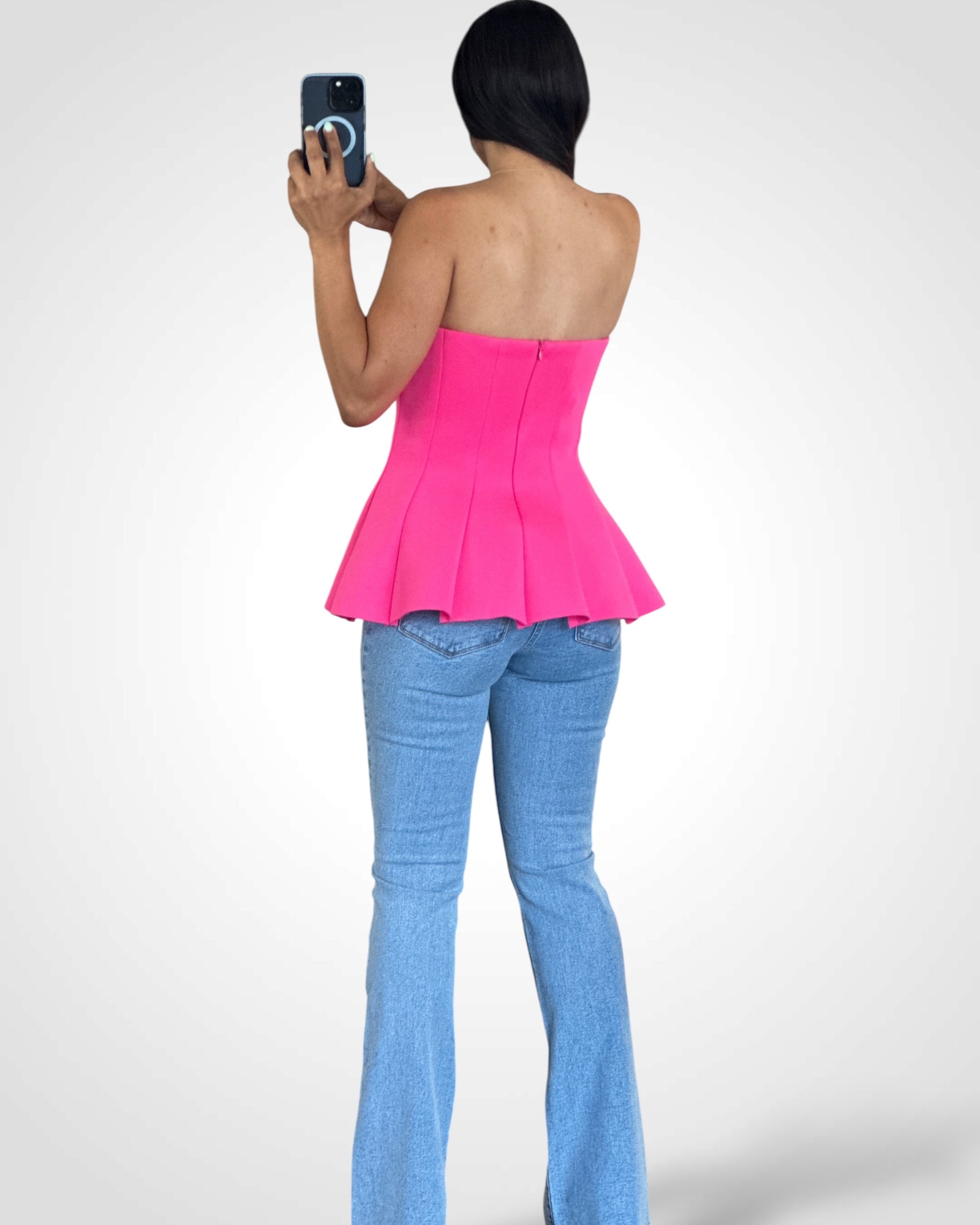 SOLID OFF SHOULDER FORM FITTING PEPLUM BUSTIER TOP•-3