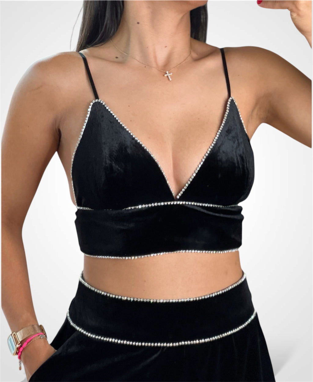 Rhinestone Trim Crop Top