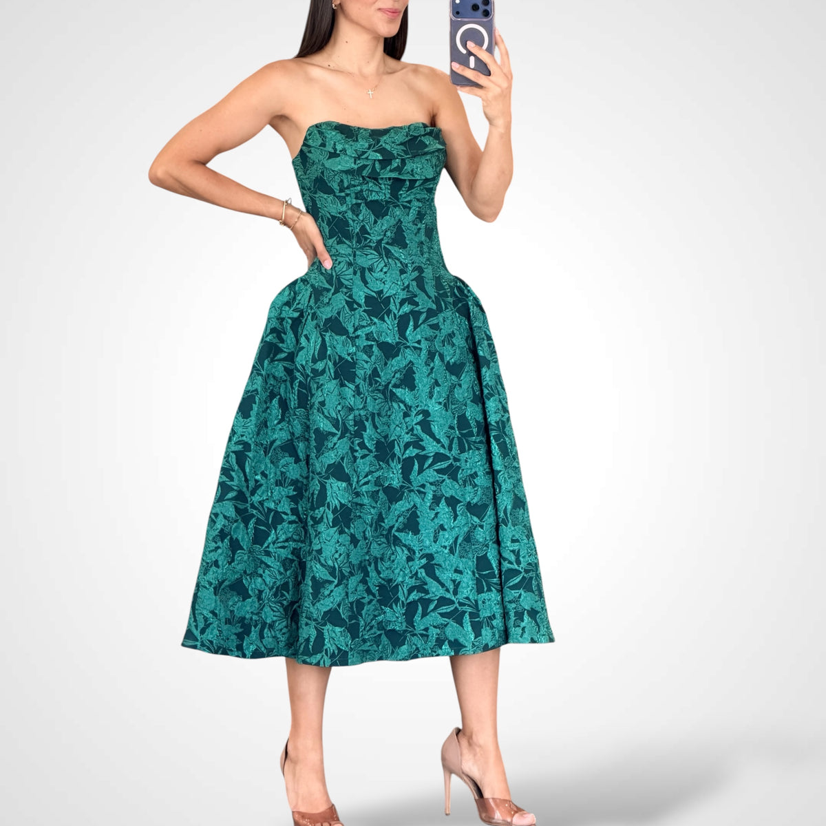 Hunter Green Puff Midi Dress