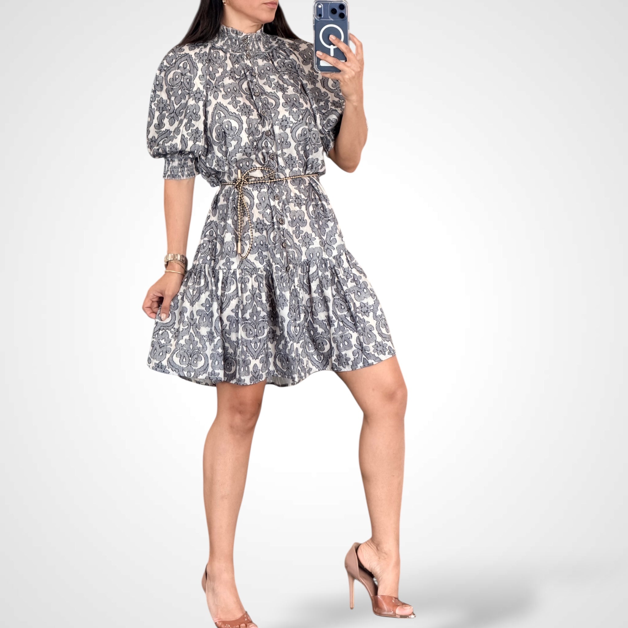 BLOCK PRINT FLOUNCE HEM DRESS•-2
