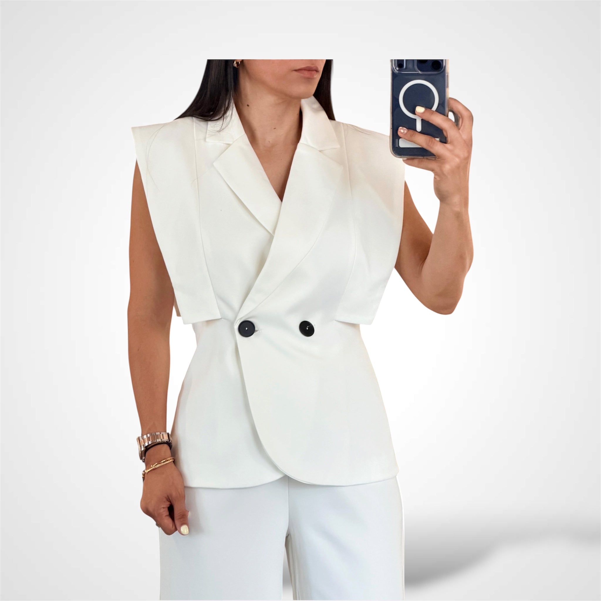 STRUCTURED SHOULDER BUTTON SET VEST BLAZER-2