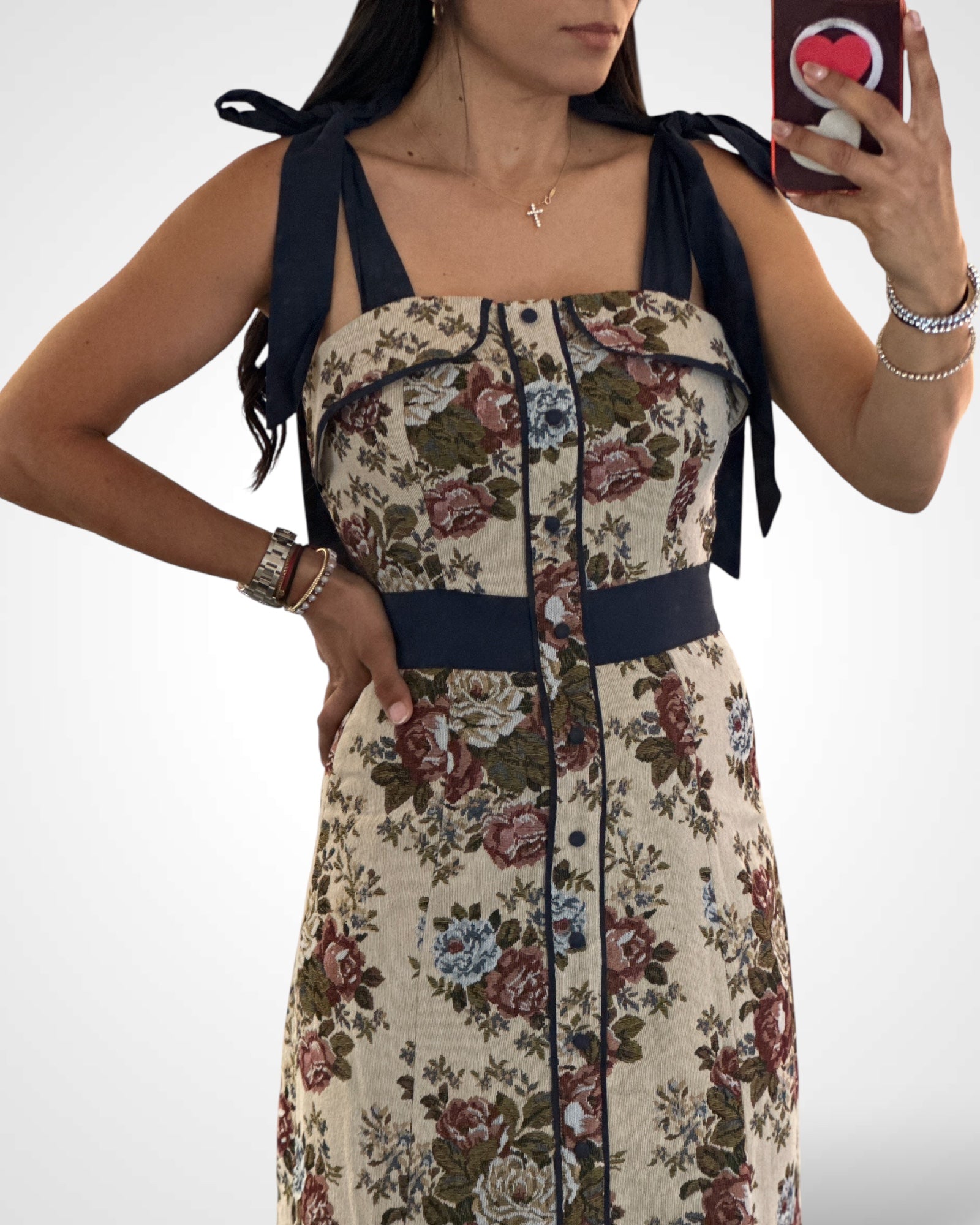 Bow Tied Tapestry Midi Dress-2