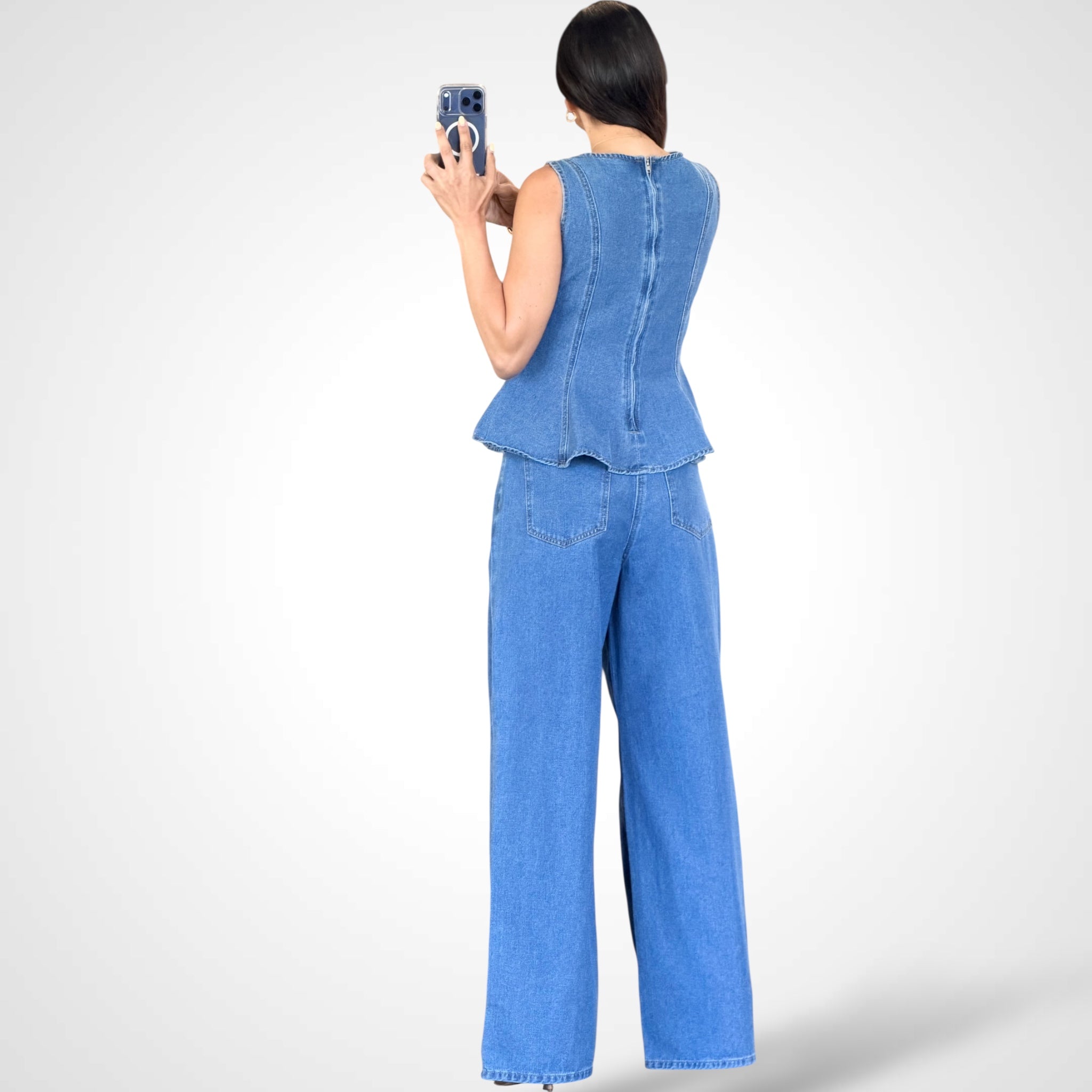 DENIM TANK TOP AND WIDE JEANS•-3