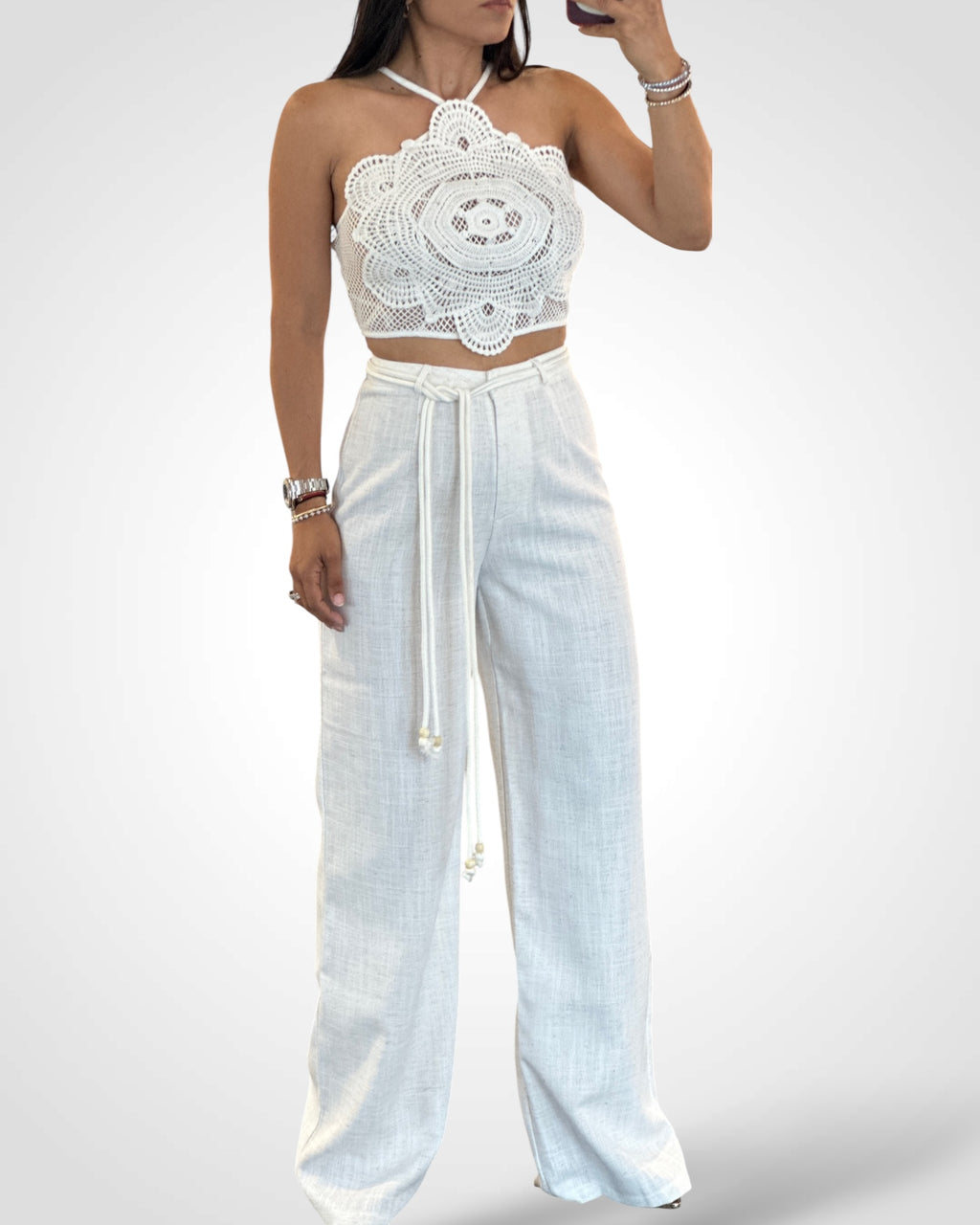 SJQ-Crochet Line Crop Set
