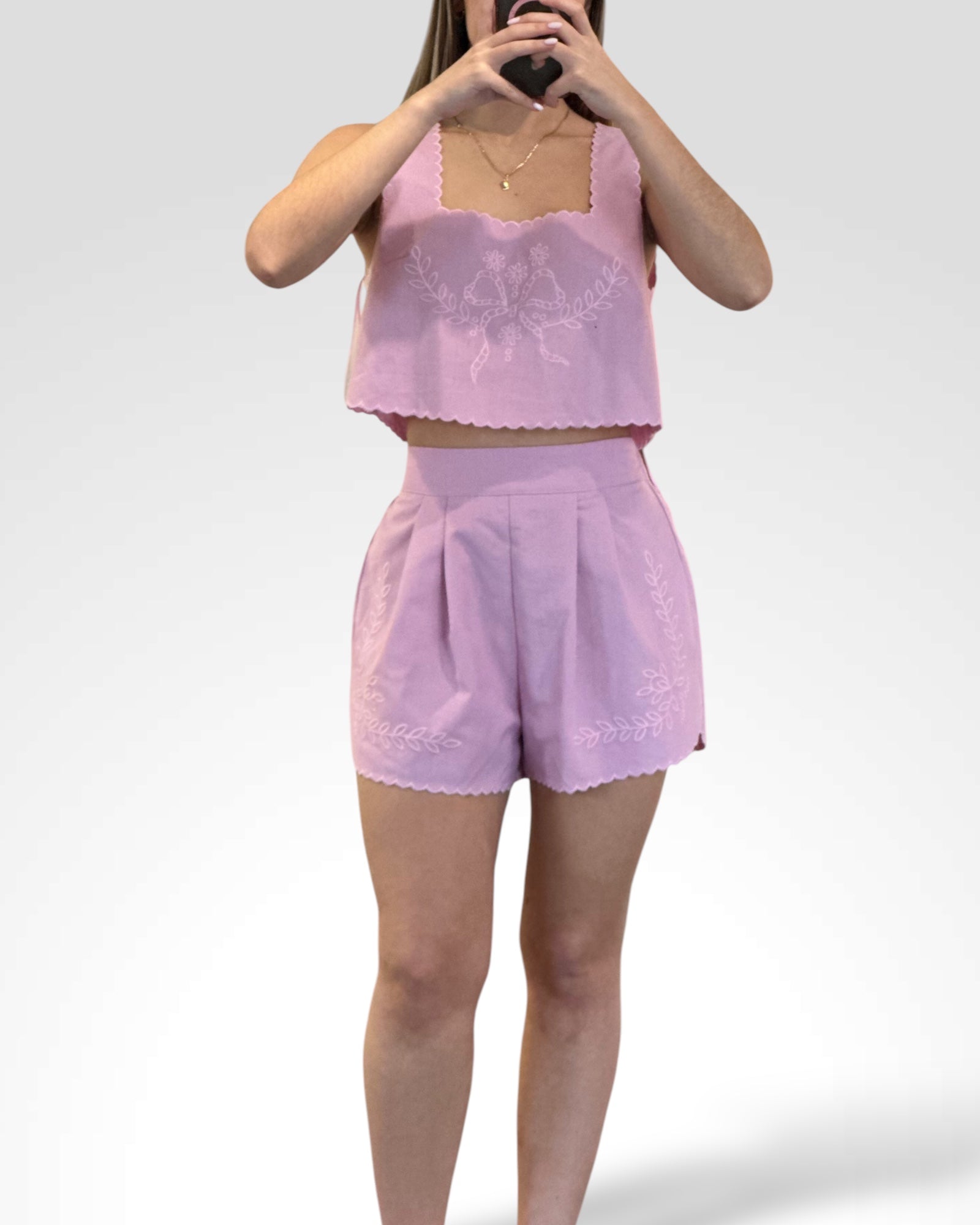 EMBROIDERED CROP TOP AND SHORTS SET