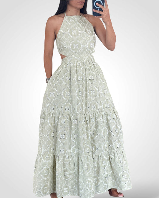 EYELET GREEN DRESS