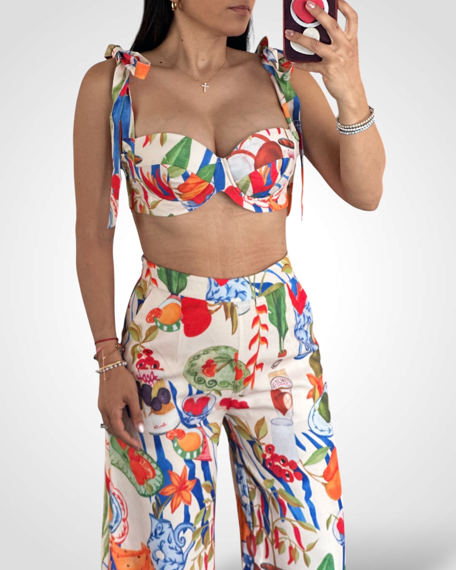 TROPICAL FRUIT PRINT TOP PANT SET