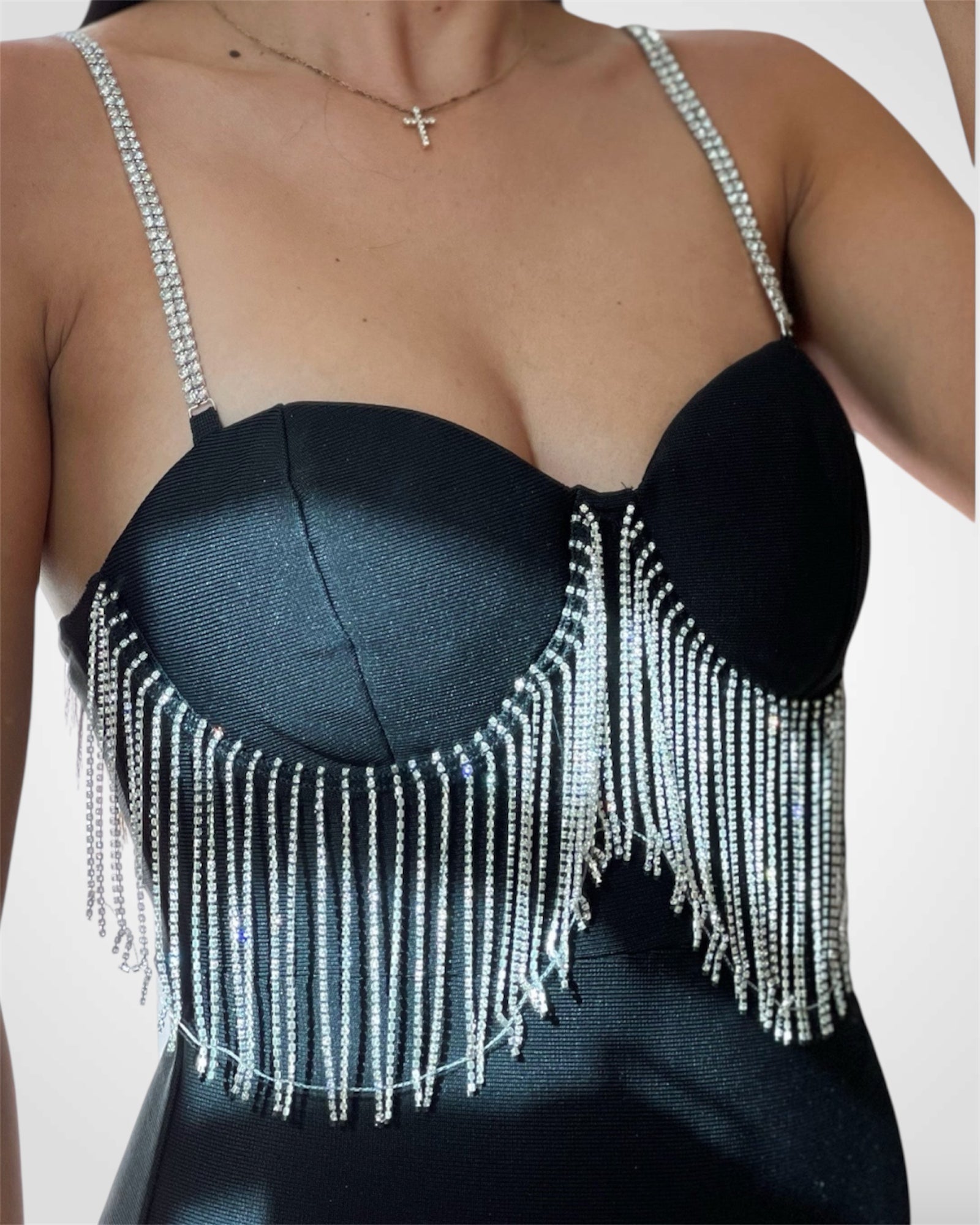 Rhinestone Bodycon Midi Dress•-2