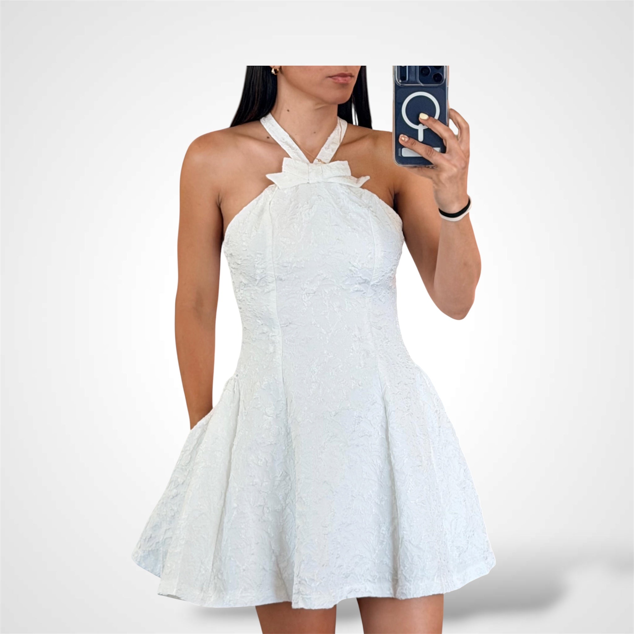 Textured Bow Front Mini Dress-2