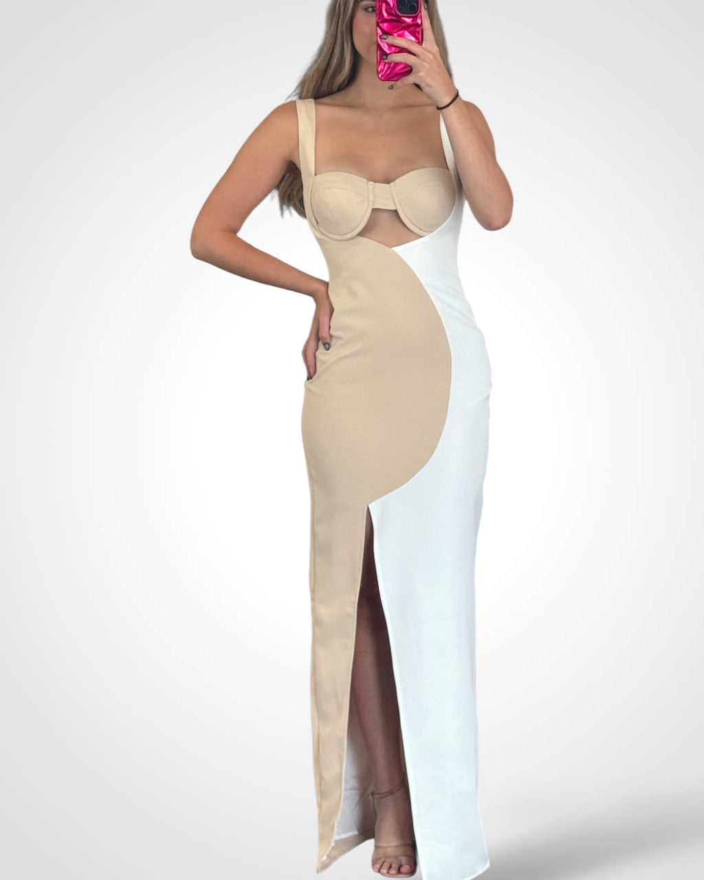 Two-tone Cutout Maxi Dress