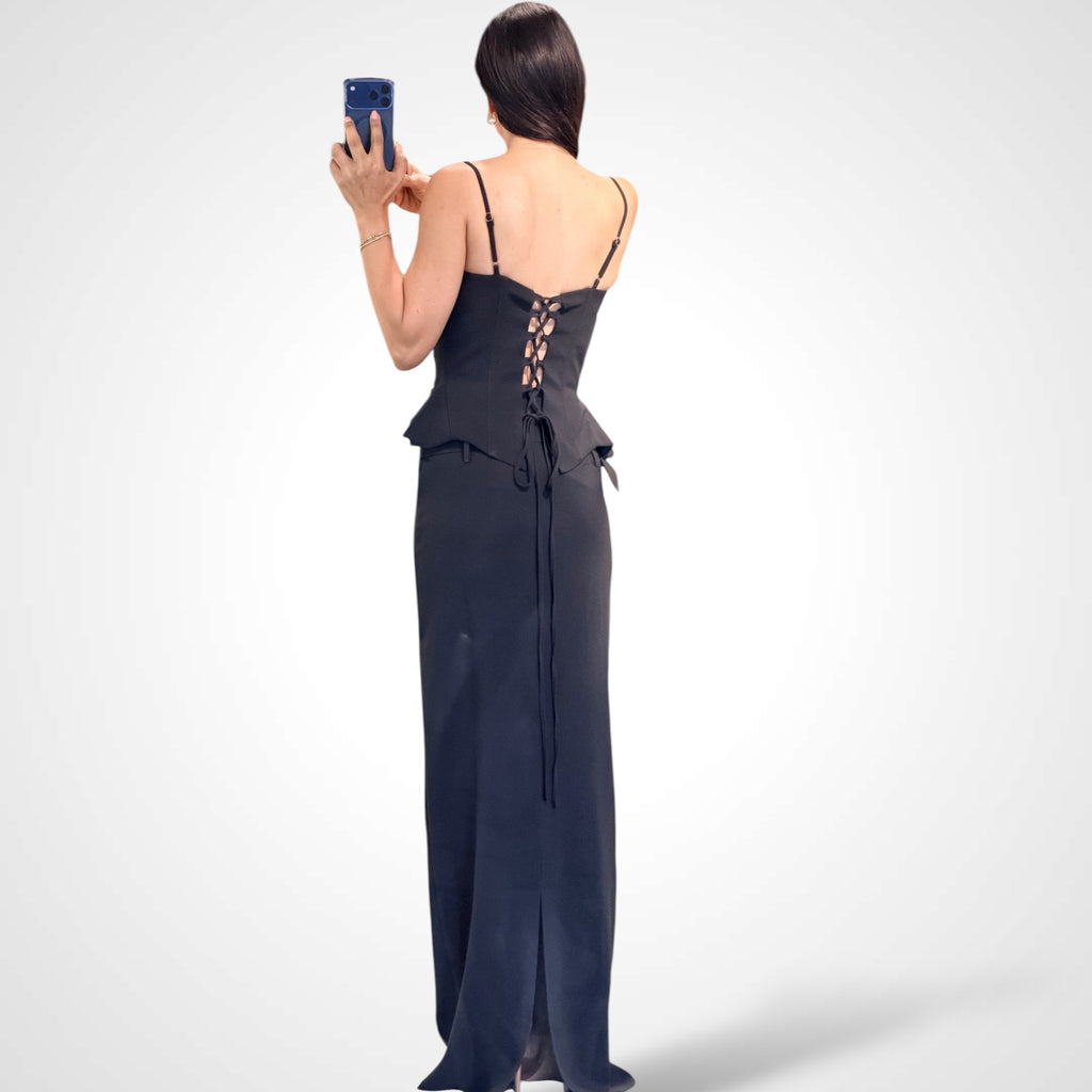 GOLD SEQUIN PEPLUM TOP & BELTED SKIRT SET