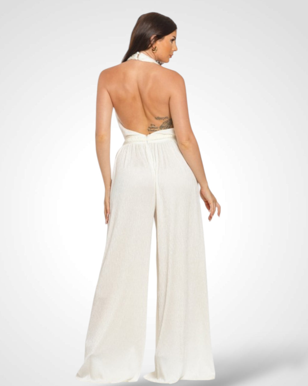 DEEP V HALTER NECK LACE-UP JUMPSUIT