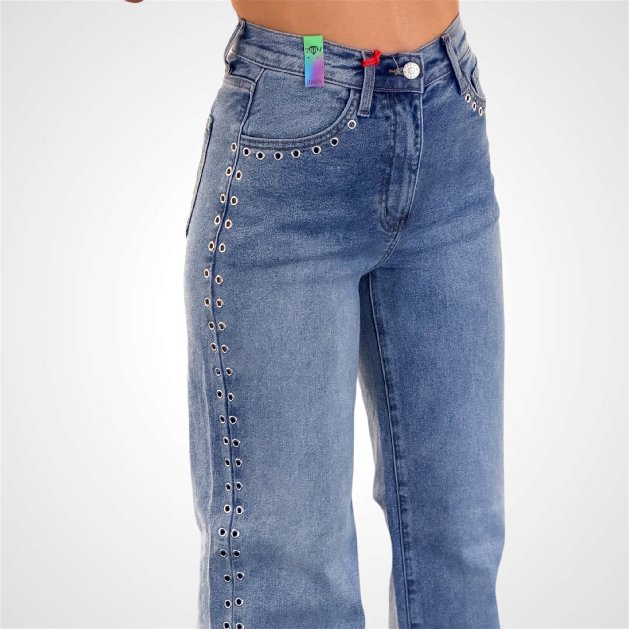 EYELET DETAIL WIDE LEG JEANS-2