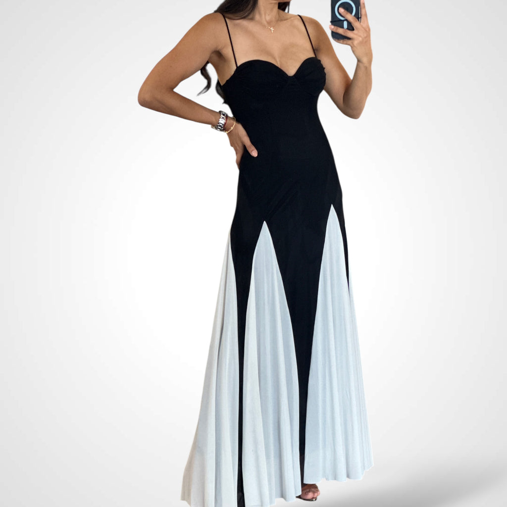 MESH CONTRAST COLOR MAXI DRESS