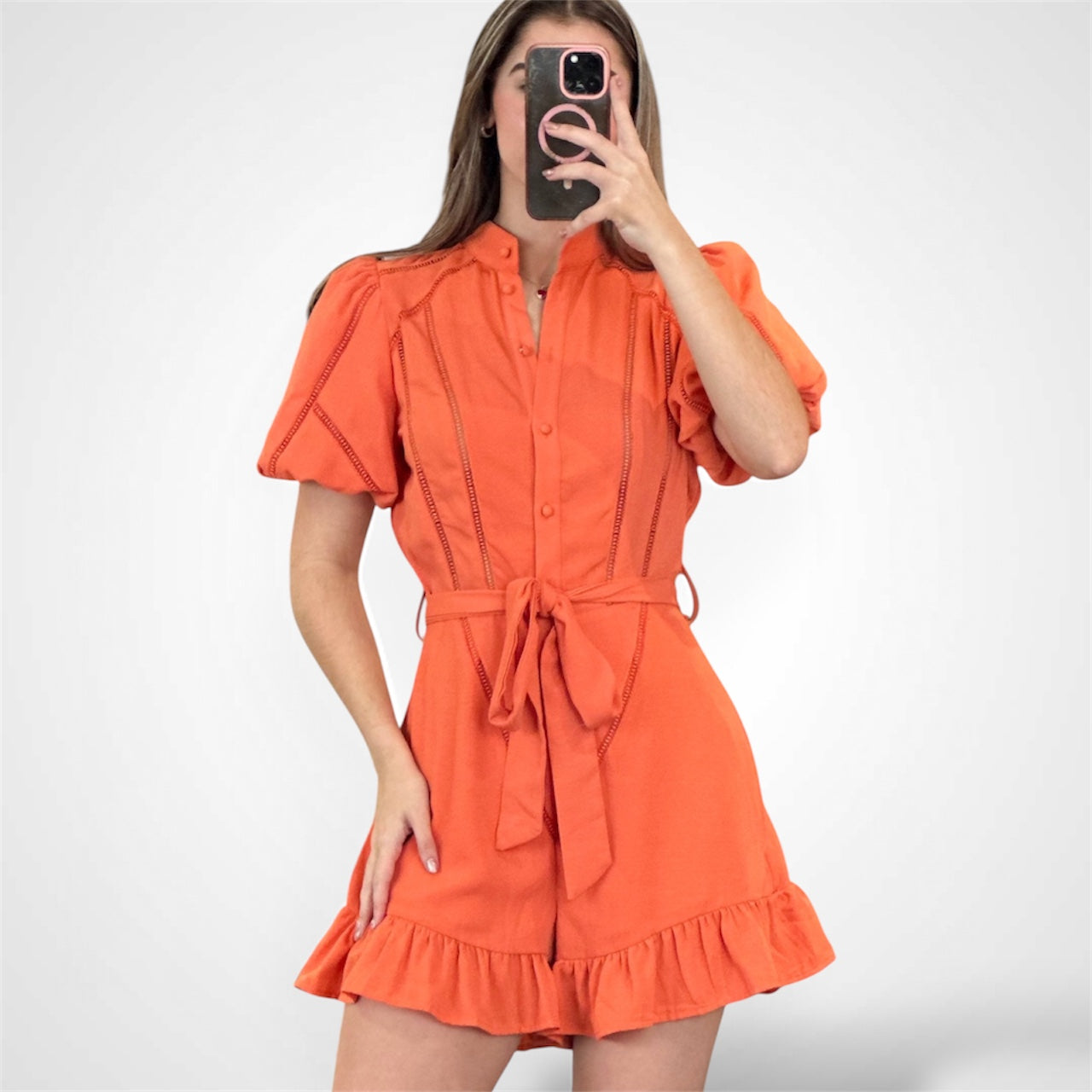 Orange Puff Romper•