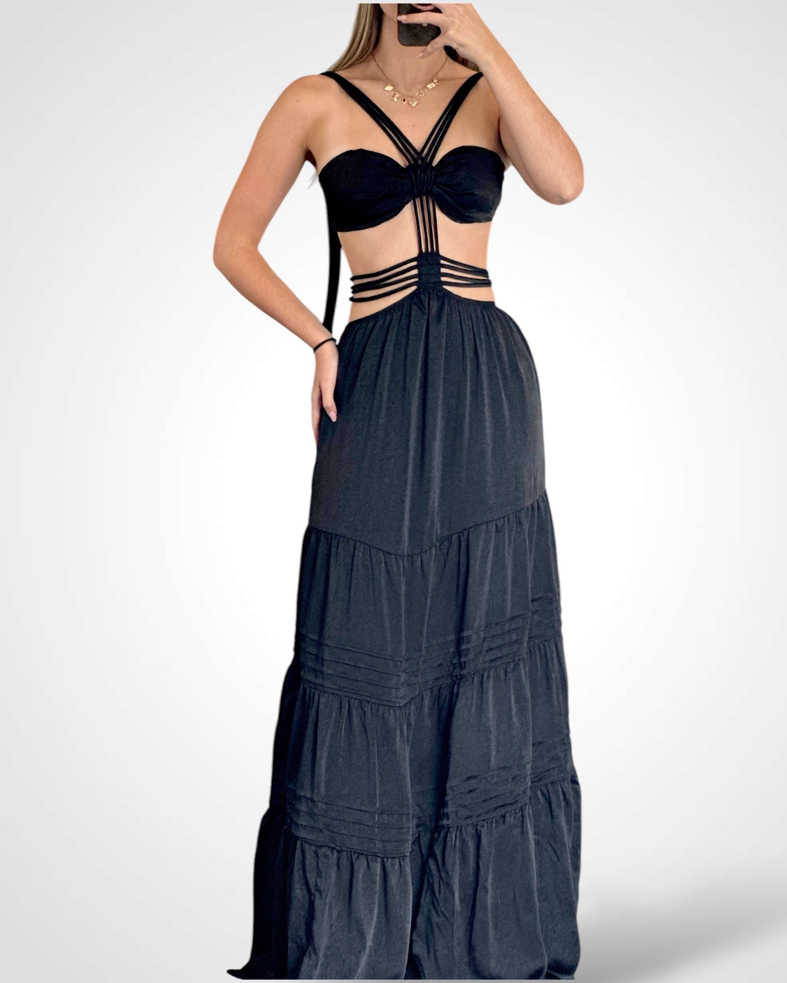 HALTER NECK SEXY HOLLOW CAKE MAXI DRESS