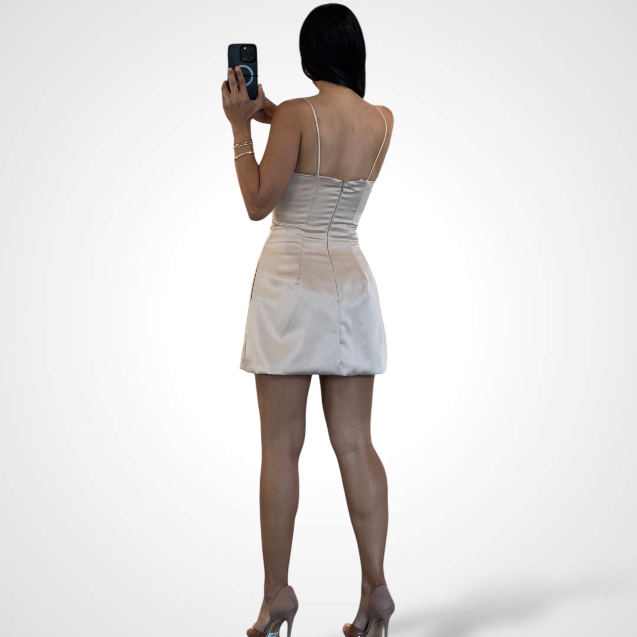 Nude Selena Satin Dress with Pockets