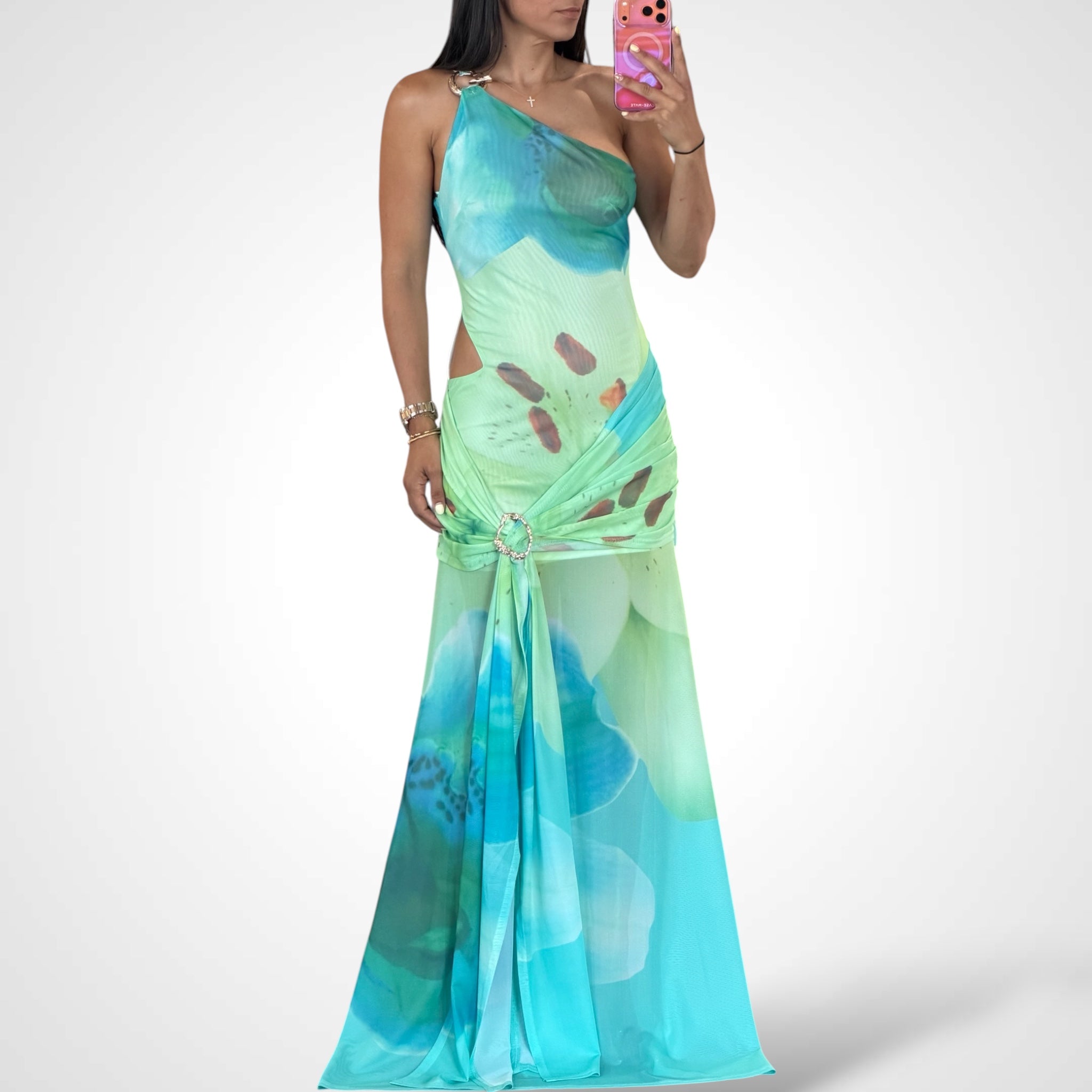 Bluegreen One Shoulder Dress-1