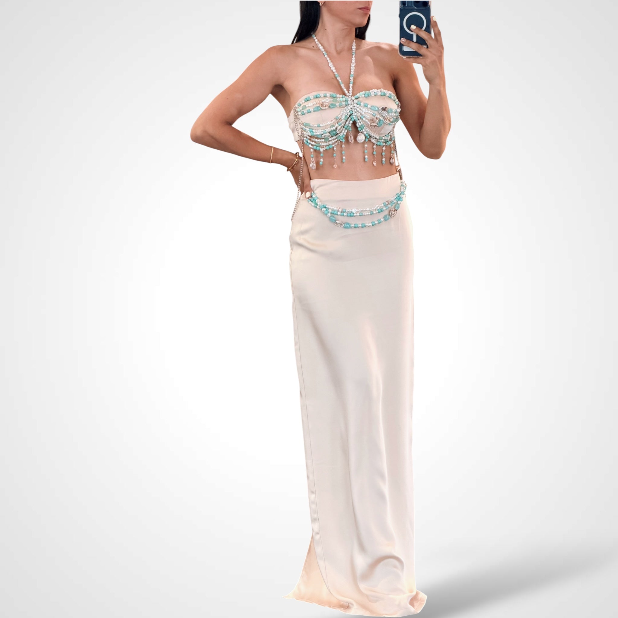 BEADED HALTER MAXI SKIRT SET-1
