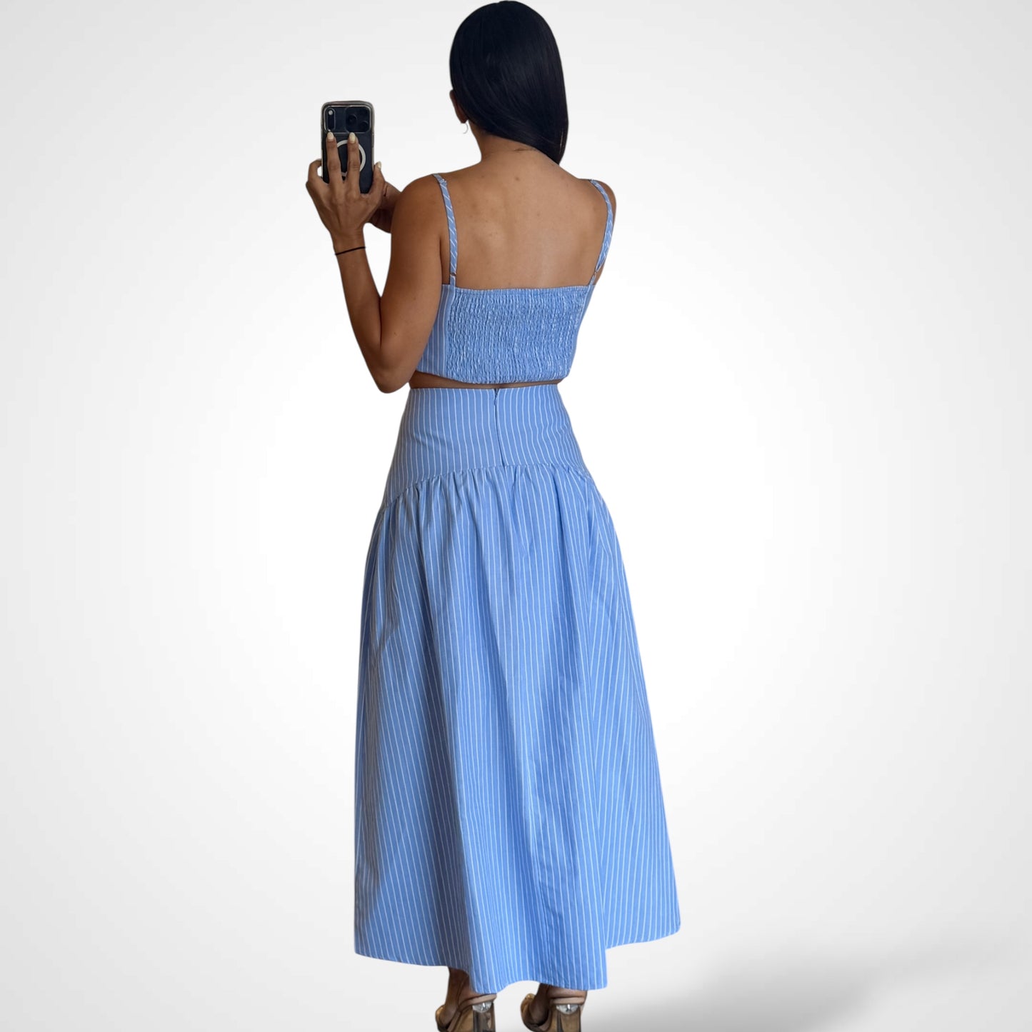 Stripe Crop Top with Flared Maxi Skirt