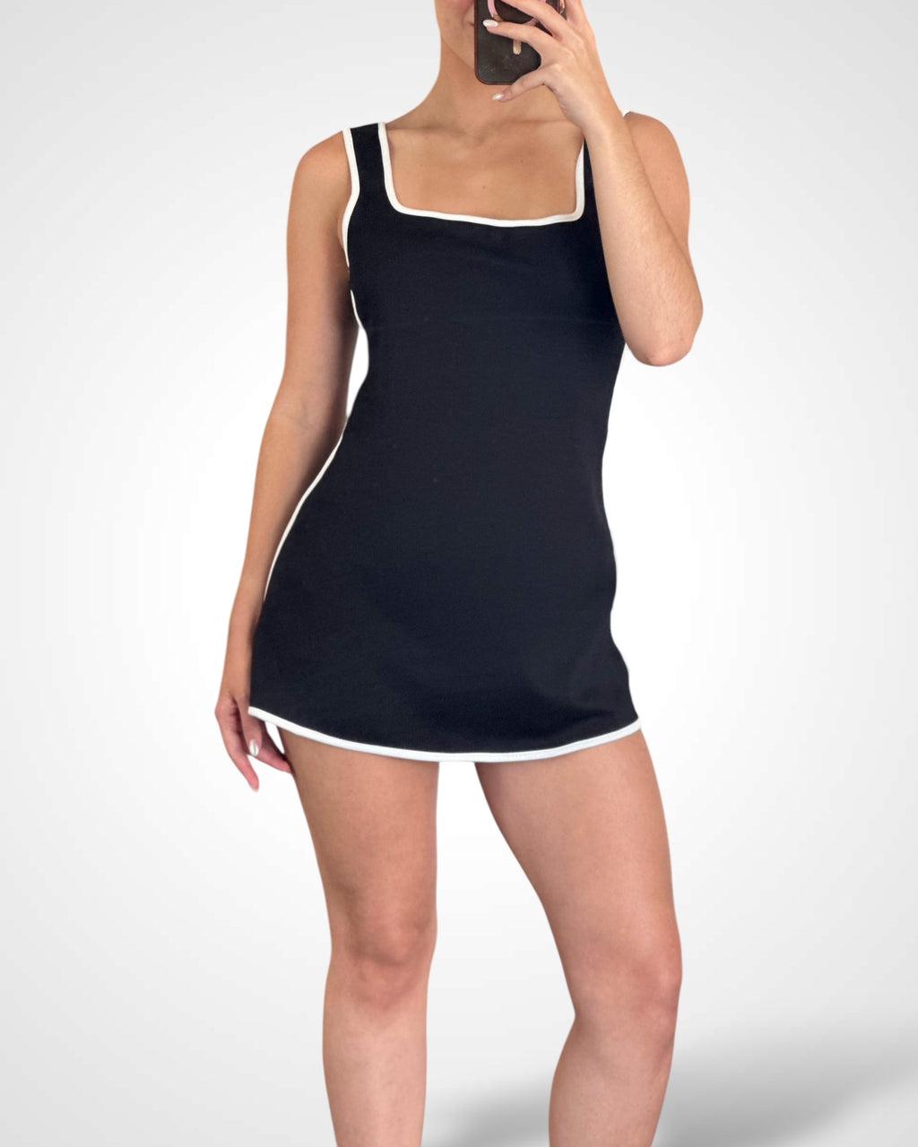 SCUBA CONTRAST MINI DRESS WITH SHORTS INSIDE