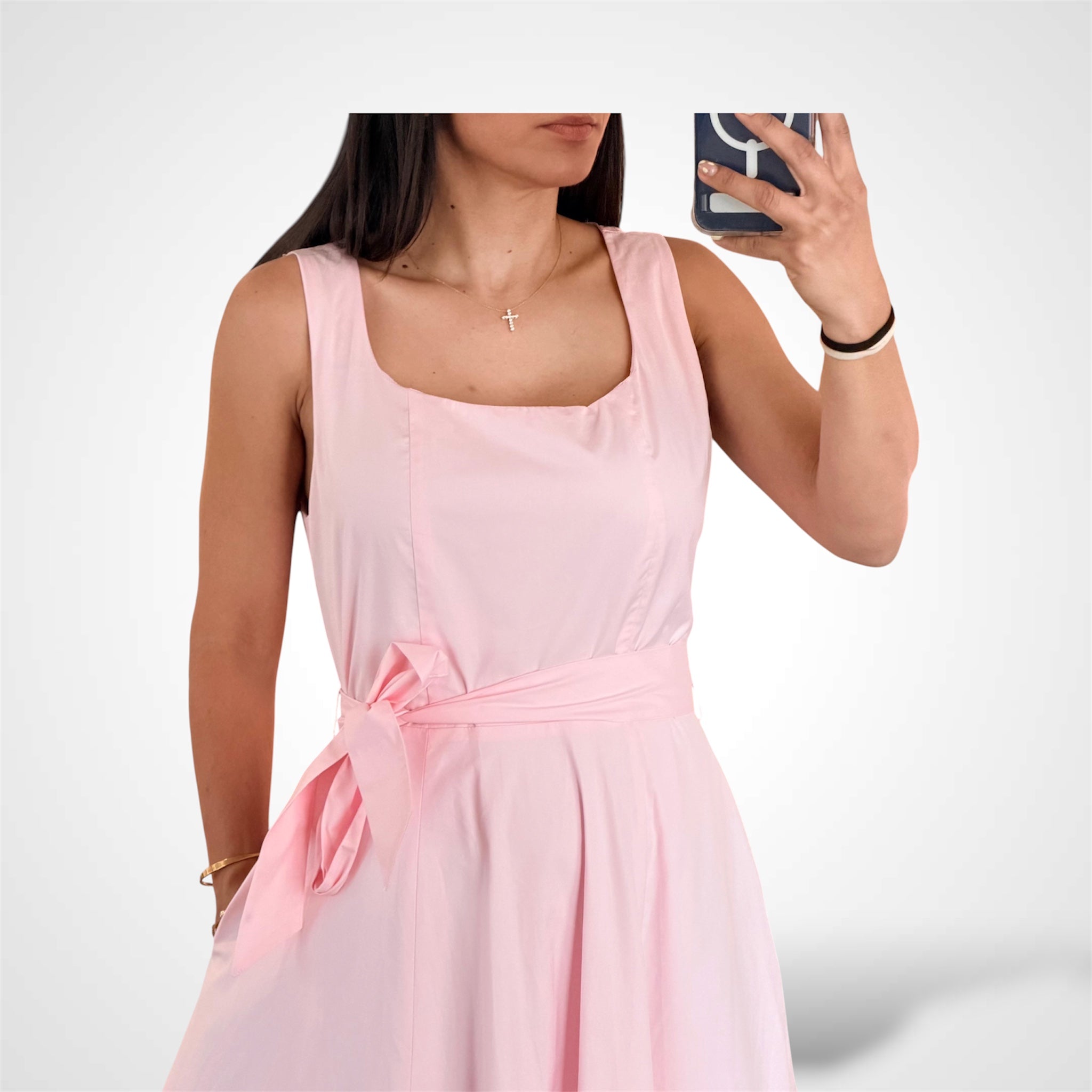 Sleeveless Square Neck Midi Dress with Eyelet Lace Hem-2