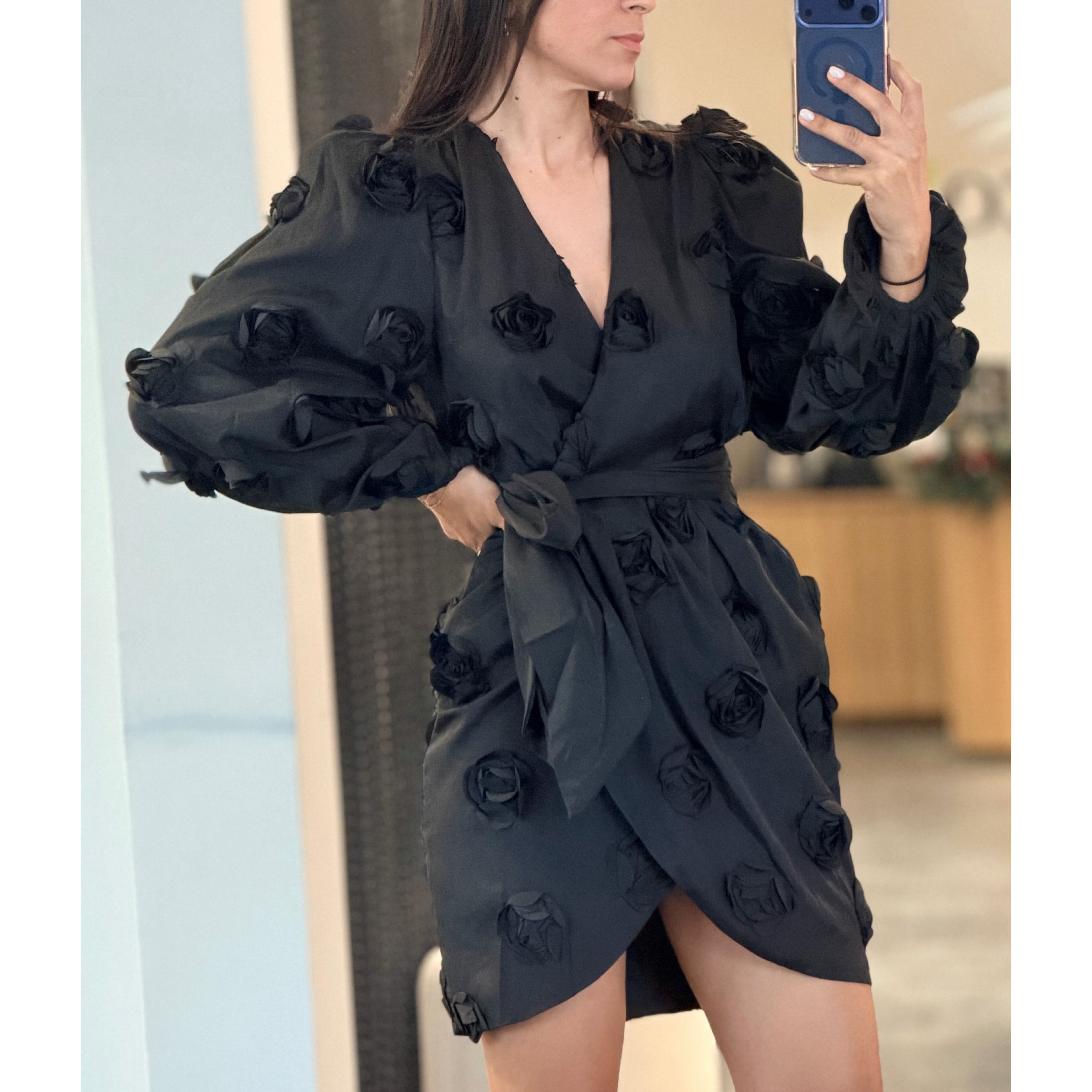 Flower Detail Wrap Mini Dress•-1