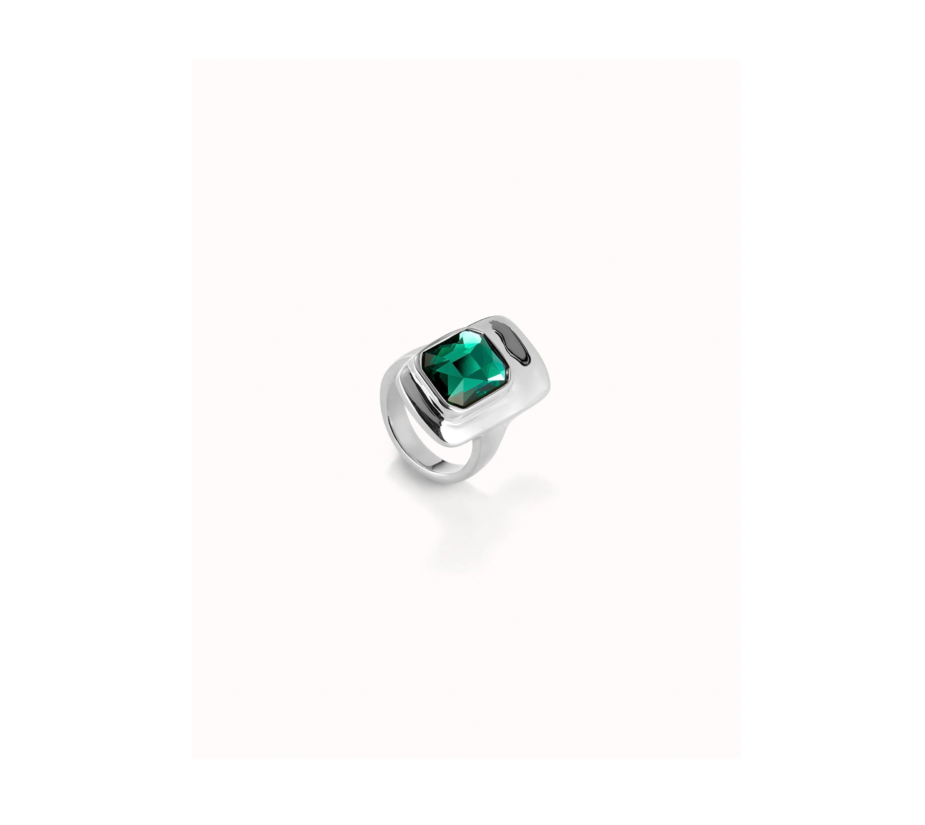 UNO D 50-Sterling silver-plated ring with green crystal•-1