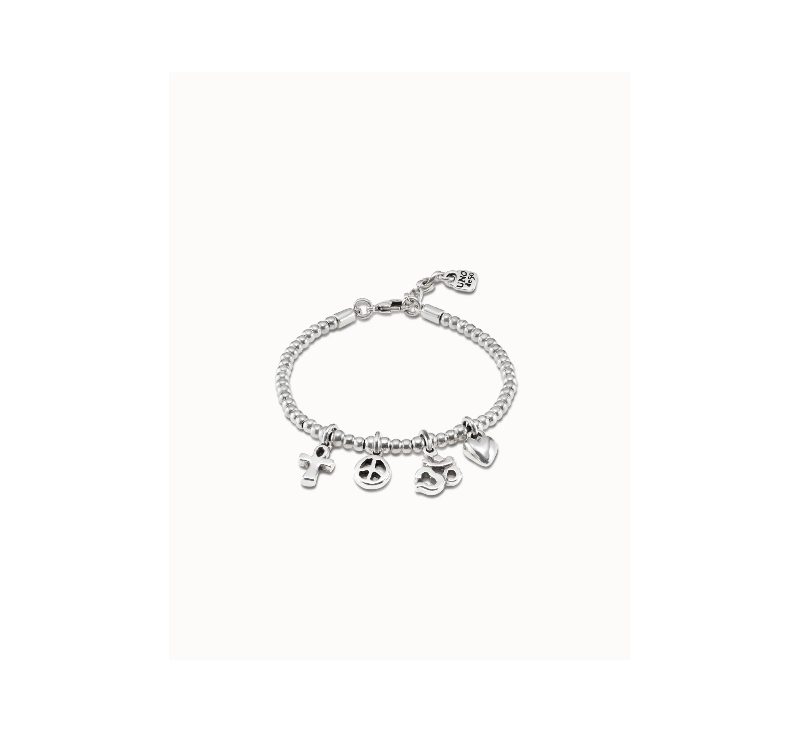 UNO D 50-Sterling silver-plated bracelet with bead chain, 4 charms and carabiner clasp•-1
