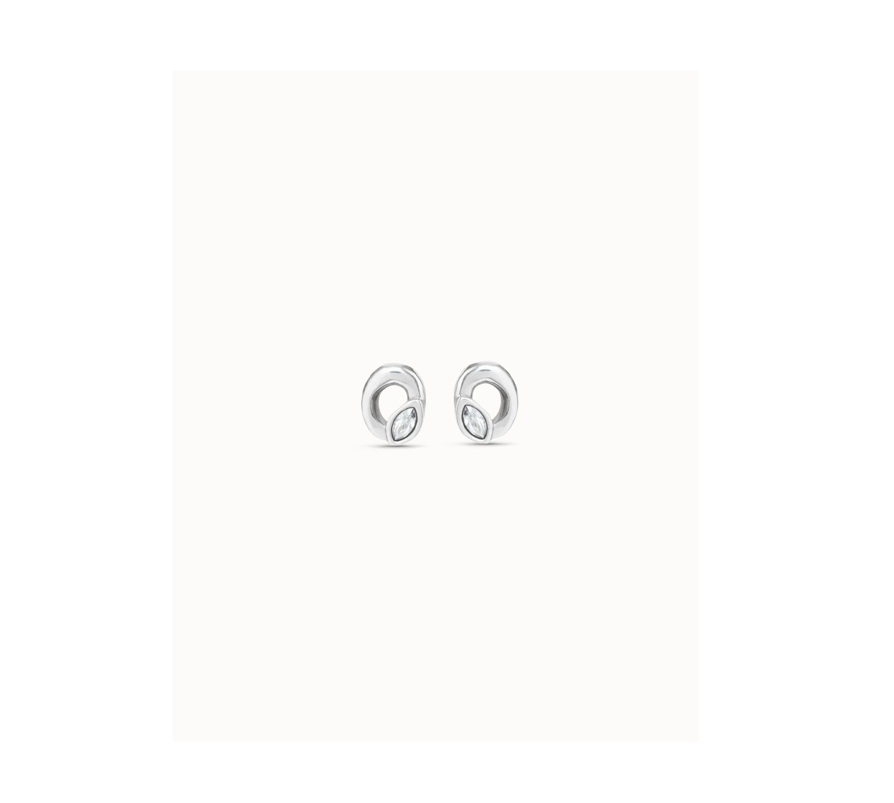 UNO D 50-Sterling silver-plated stud oval shaped earrings with light gray crystal•-1
