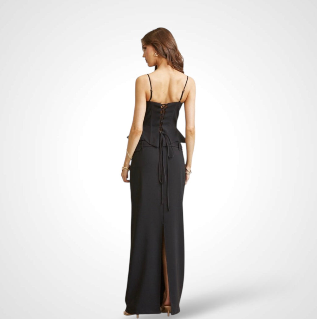 GOLD SEQUIN PEPLUM TOP & BELTED SKIRT SET