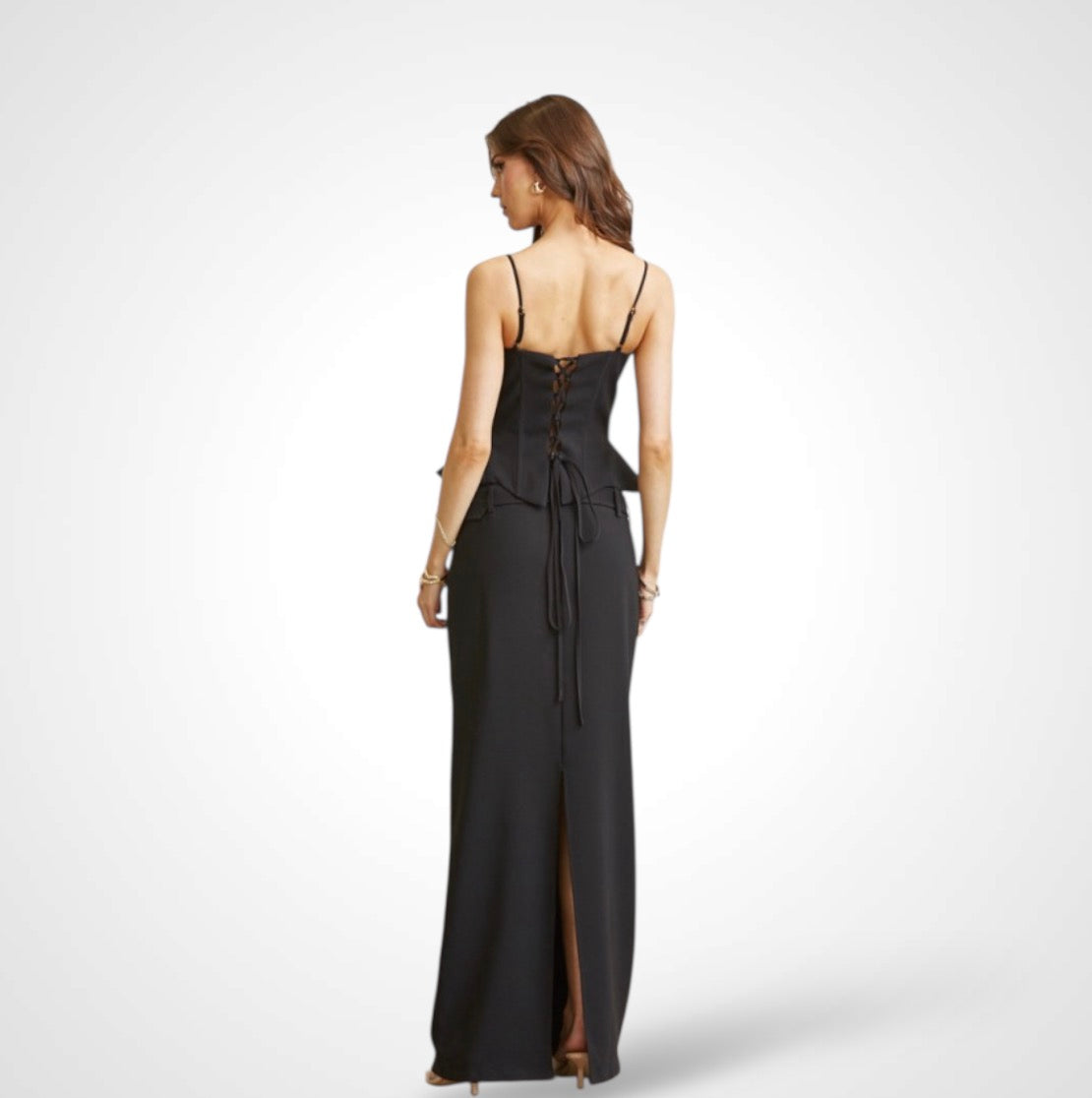 GOLD SEQUIN PEPLUM TOP & BELTED SKIRT SET