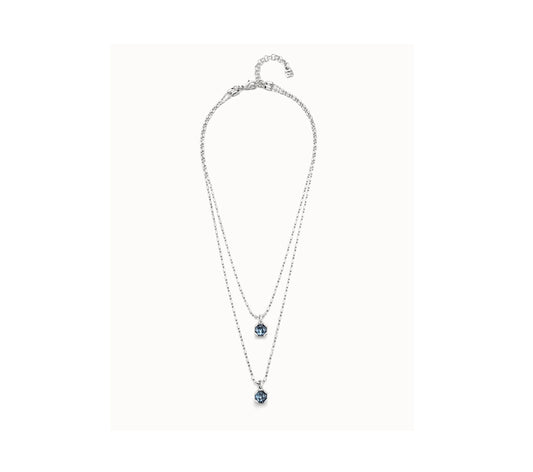 Sterling silver-plated blue necklace with blue crystals double chain