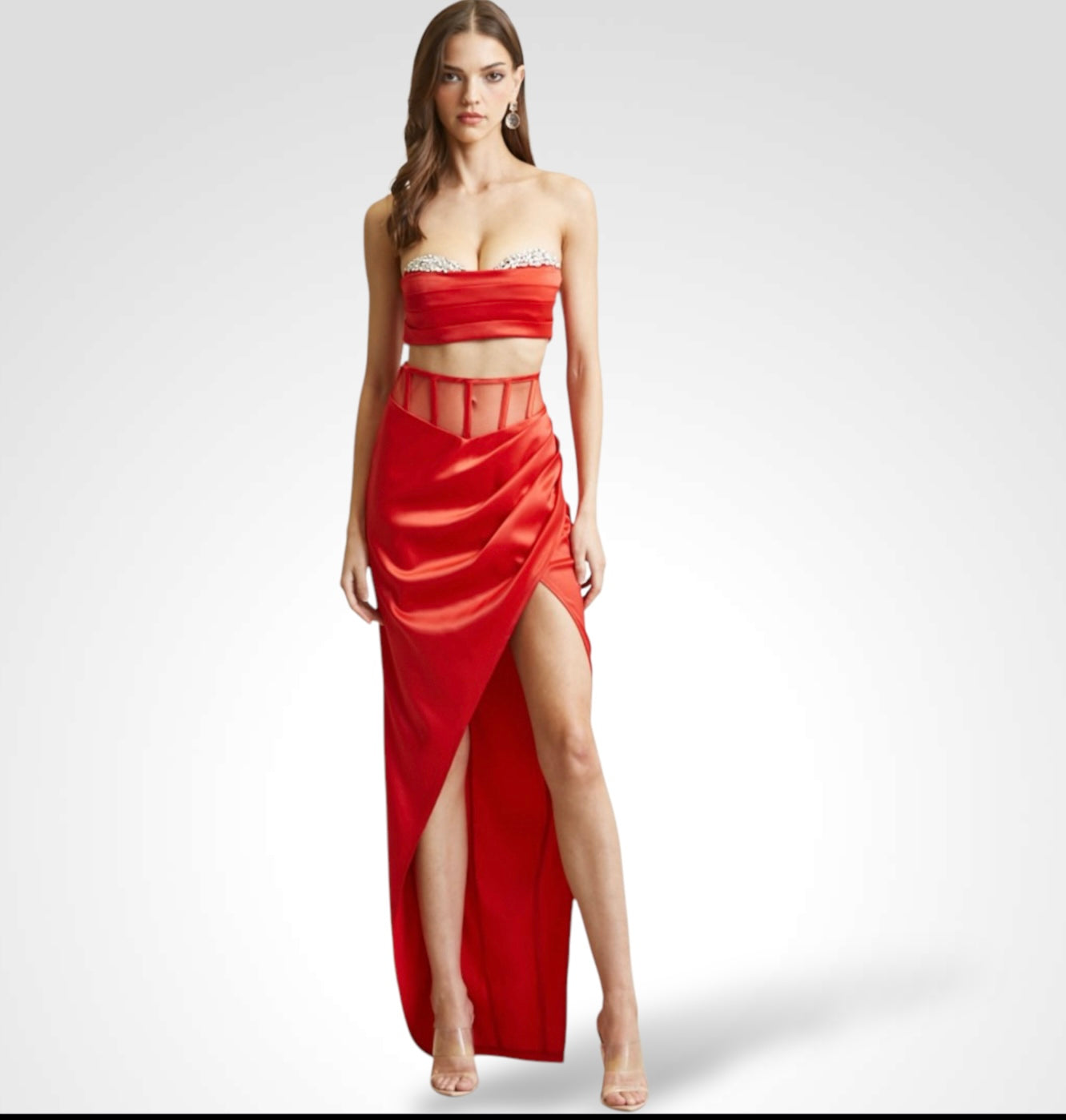 RHINESTONE TOP & CORSET MAXI SKIRT SET•