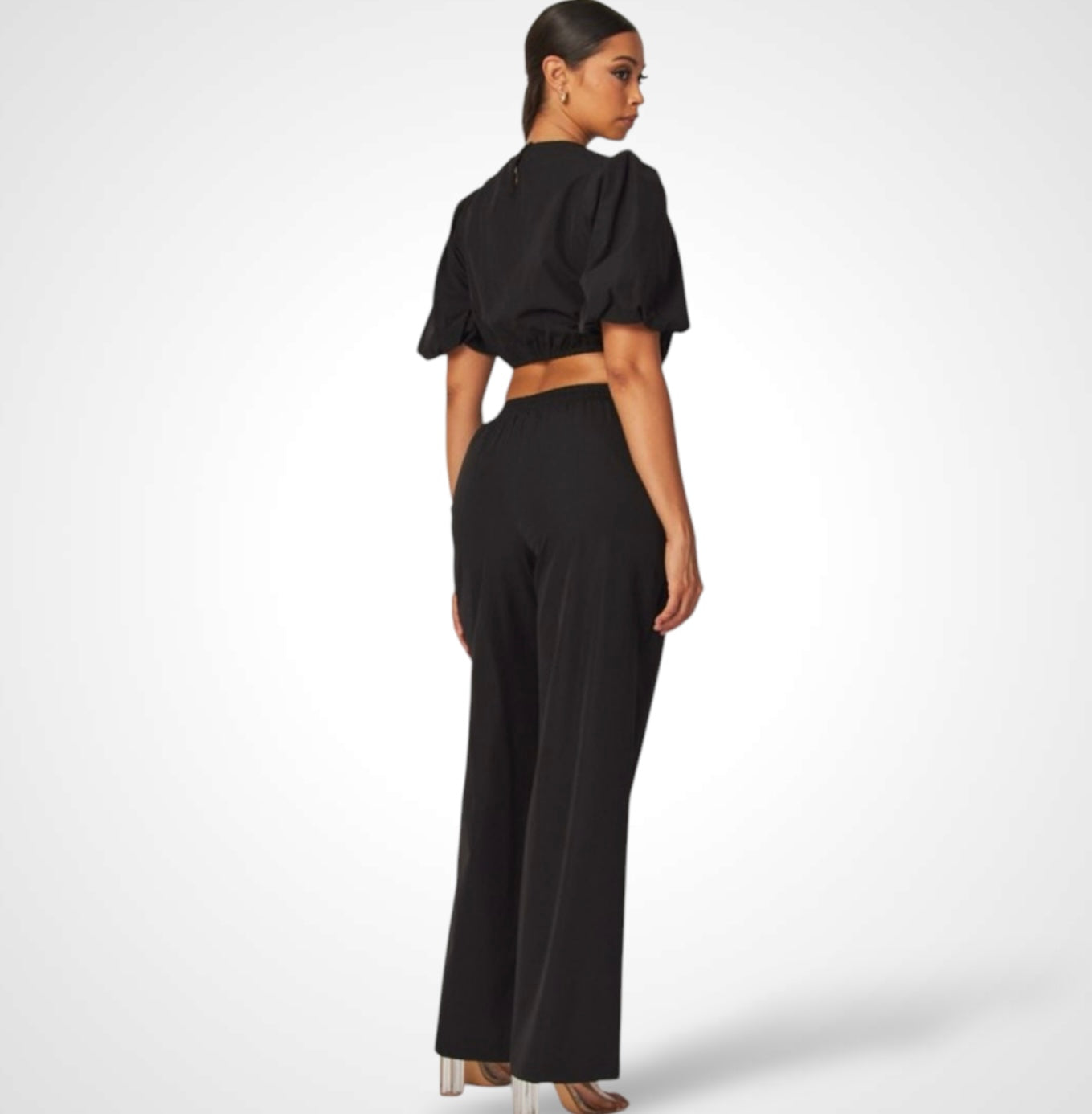 TORI BUBBLE SLEEVE CROP TOP & PANTS SET•-2