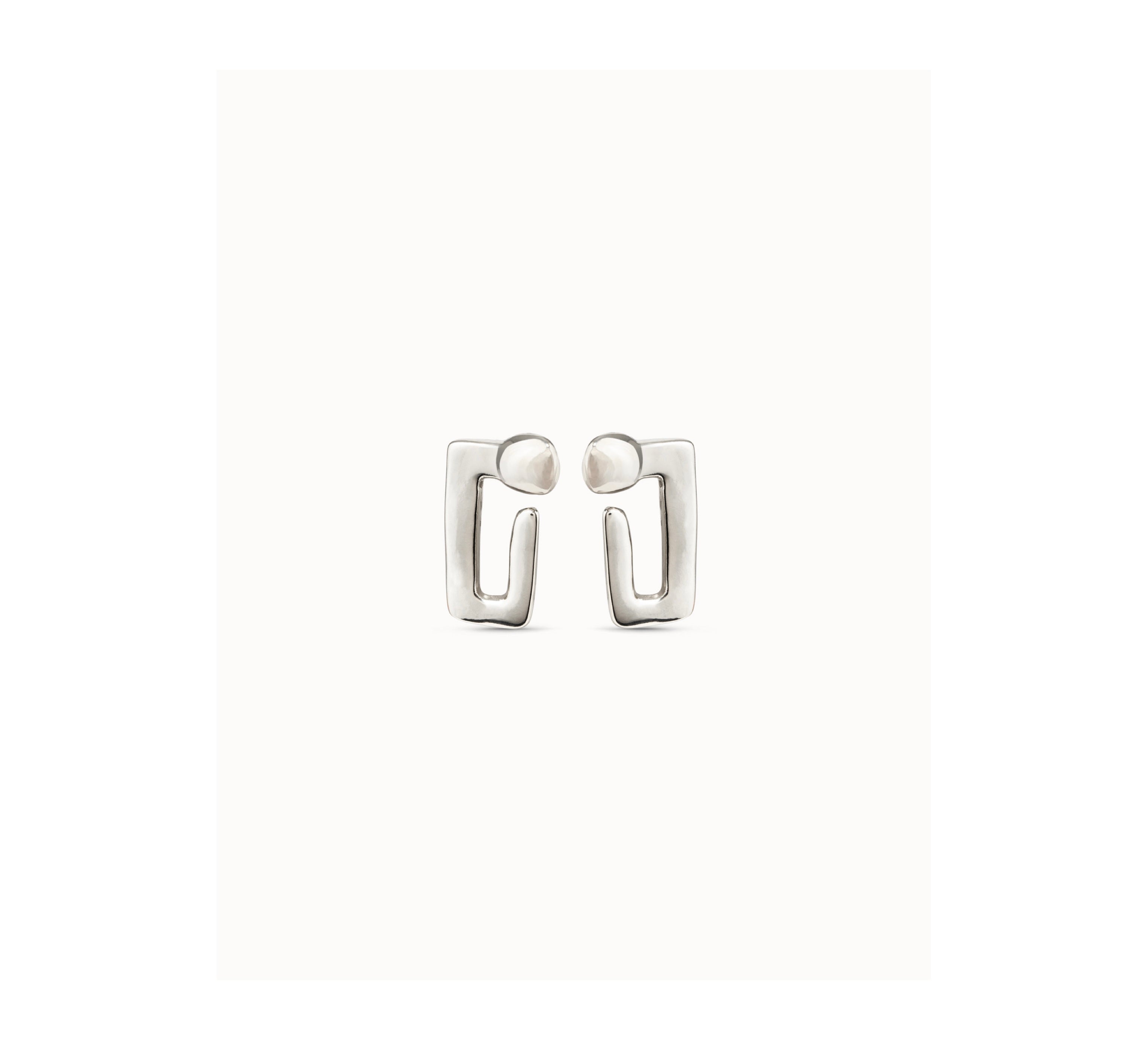 UNO D 50-Sterling silver-plated medium sized rectangular nail shaped stud earrings•-1