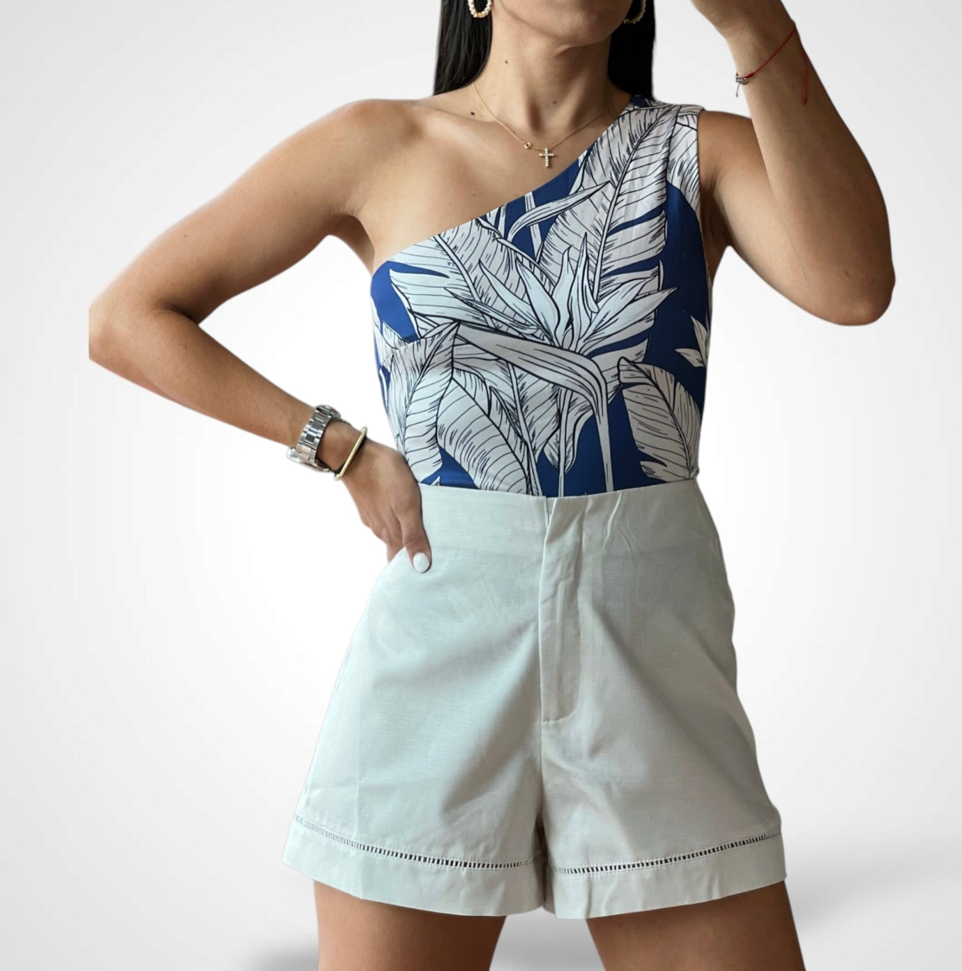 TROPICAL BLUE BODY SUIT SHORT PANT SET•-1