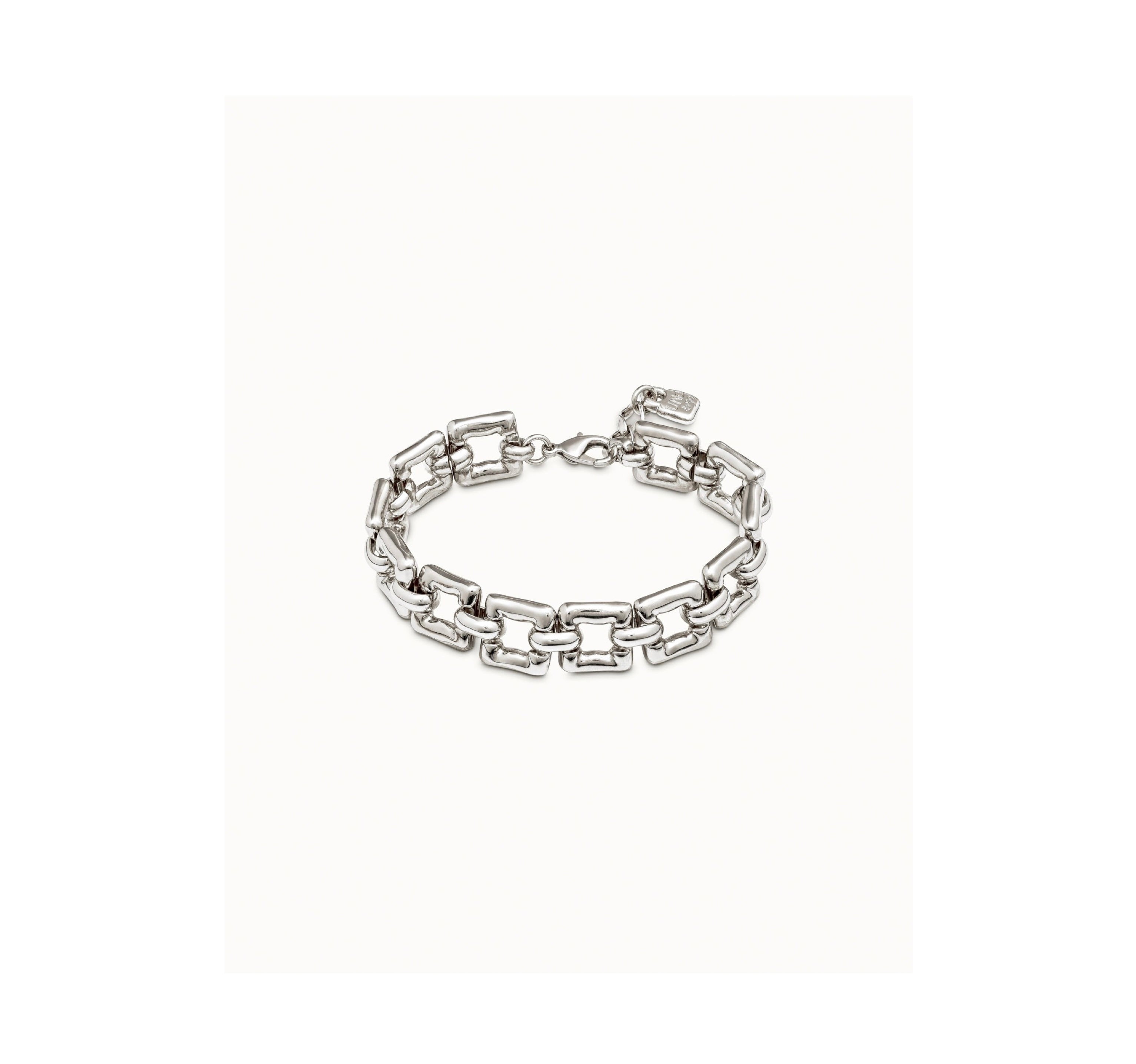 UNO D 50-Silver-plated bracelet with small square links and carabiner clasp•