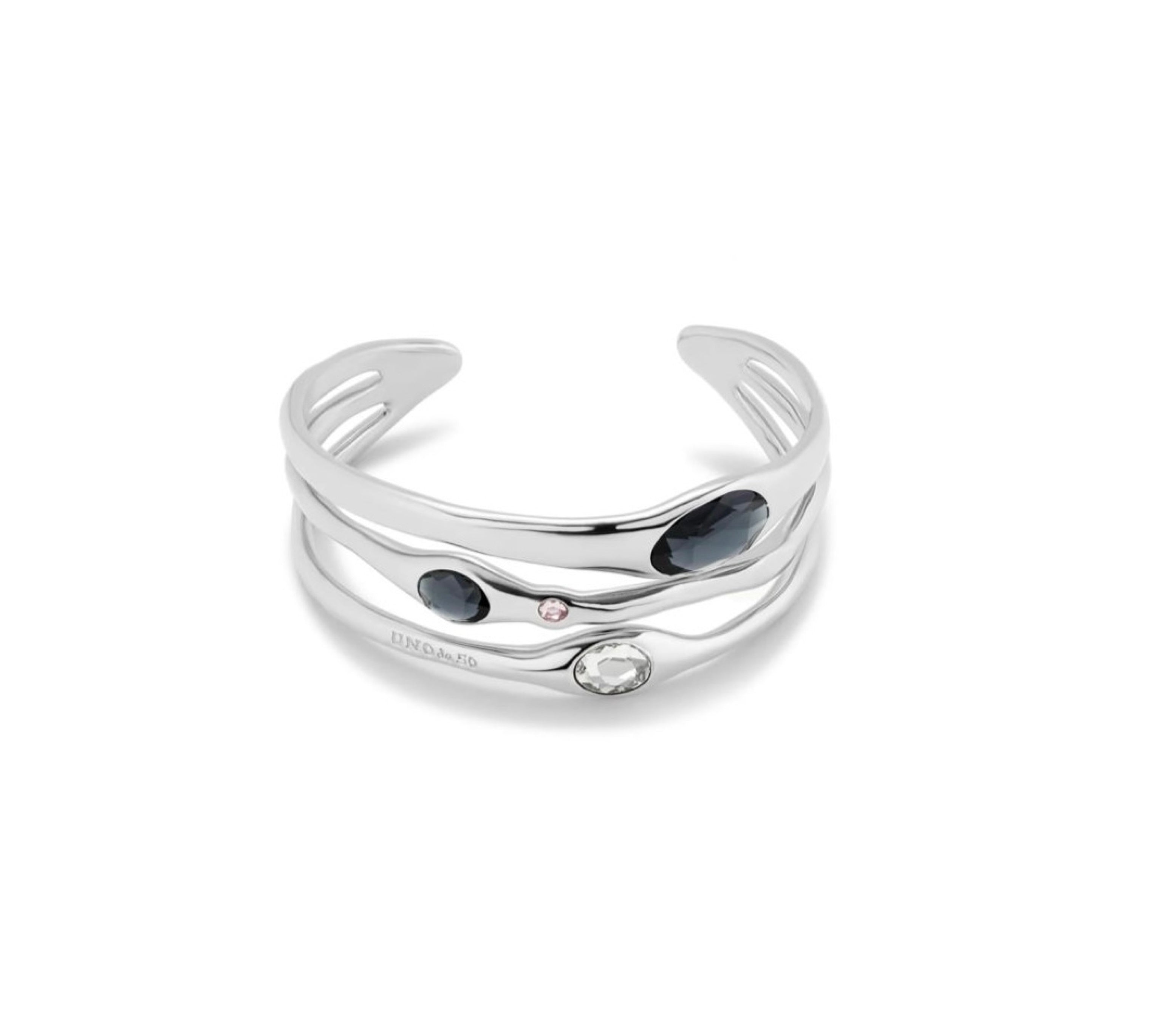 UNO D 50-Pulsera rígida bañada en plata de ley con cristales•-1
