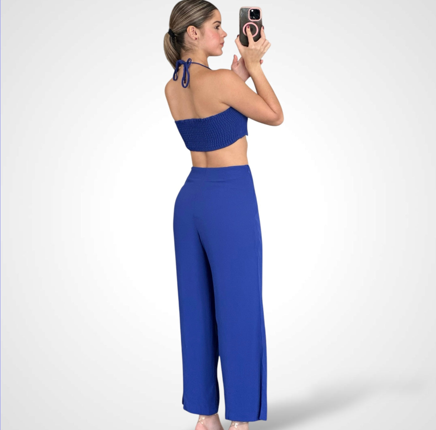 ROYAL SPAGHETTI STRAP SOLID CROP TOP & PANTS SET-3