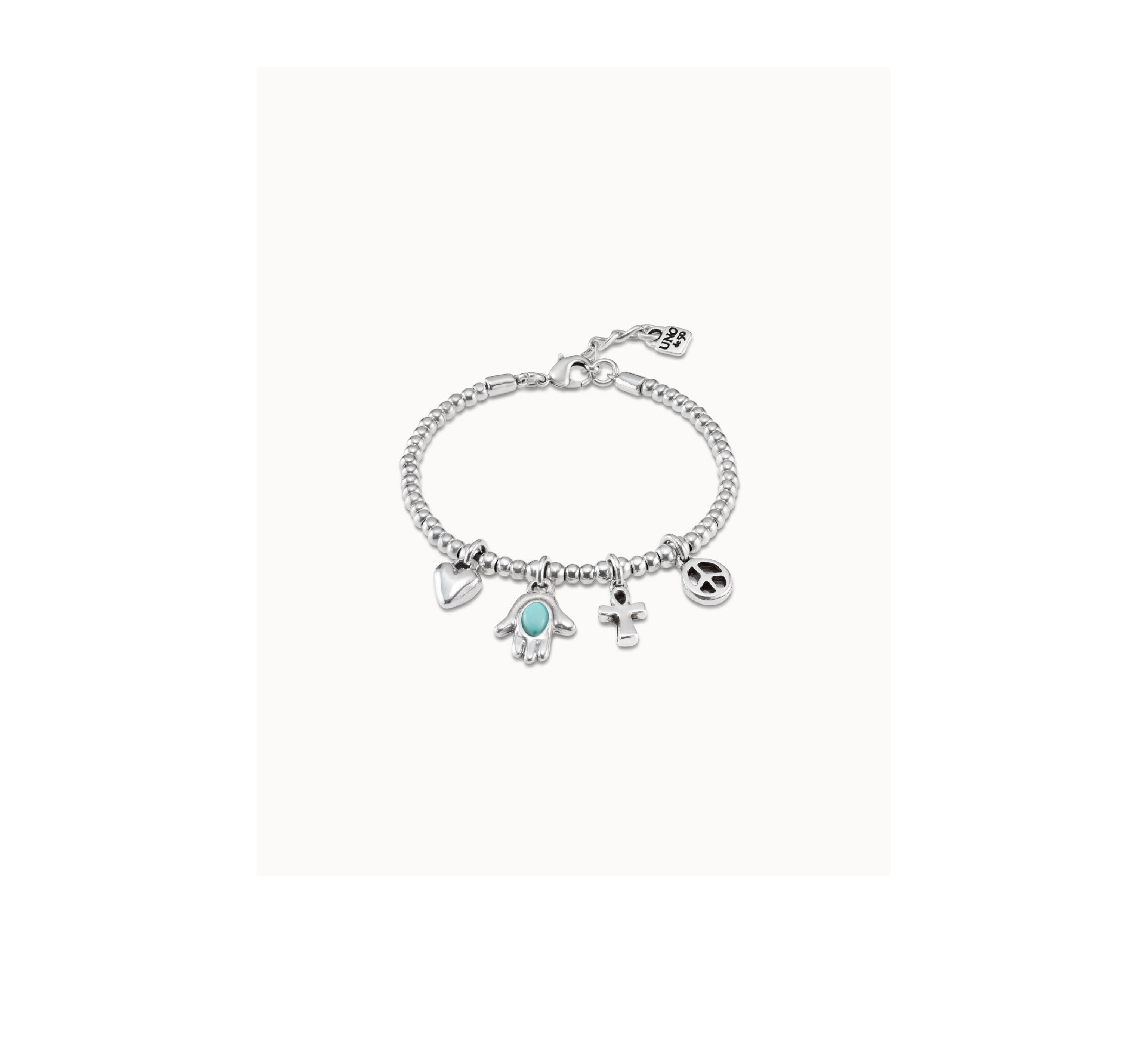 UNO D 50-Sterling silver-plated bracelet with bead chain, 4 charms and carabiner clasp•